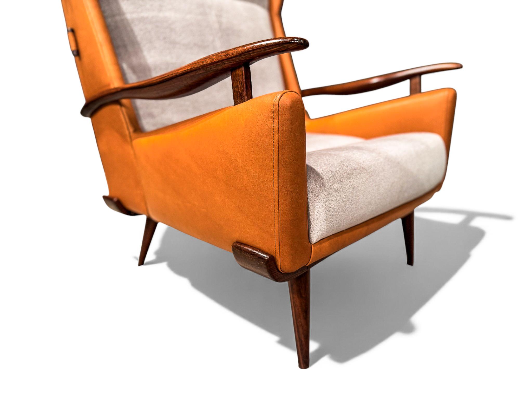 Sillón y otomana Bergere en madera, cuero y mohair, Jorge Zalszupin, años 50 en venta 1