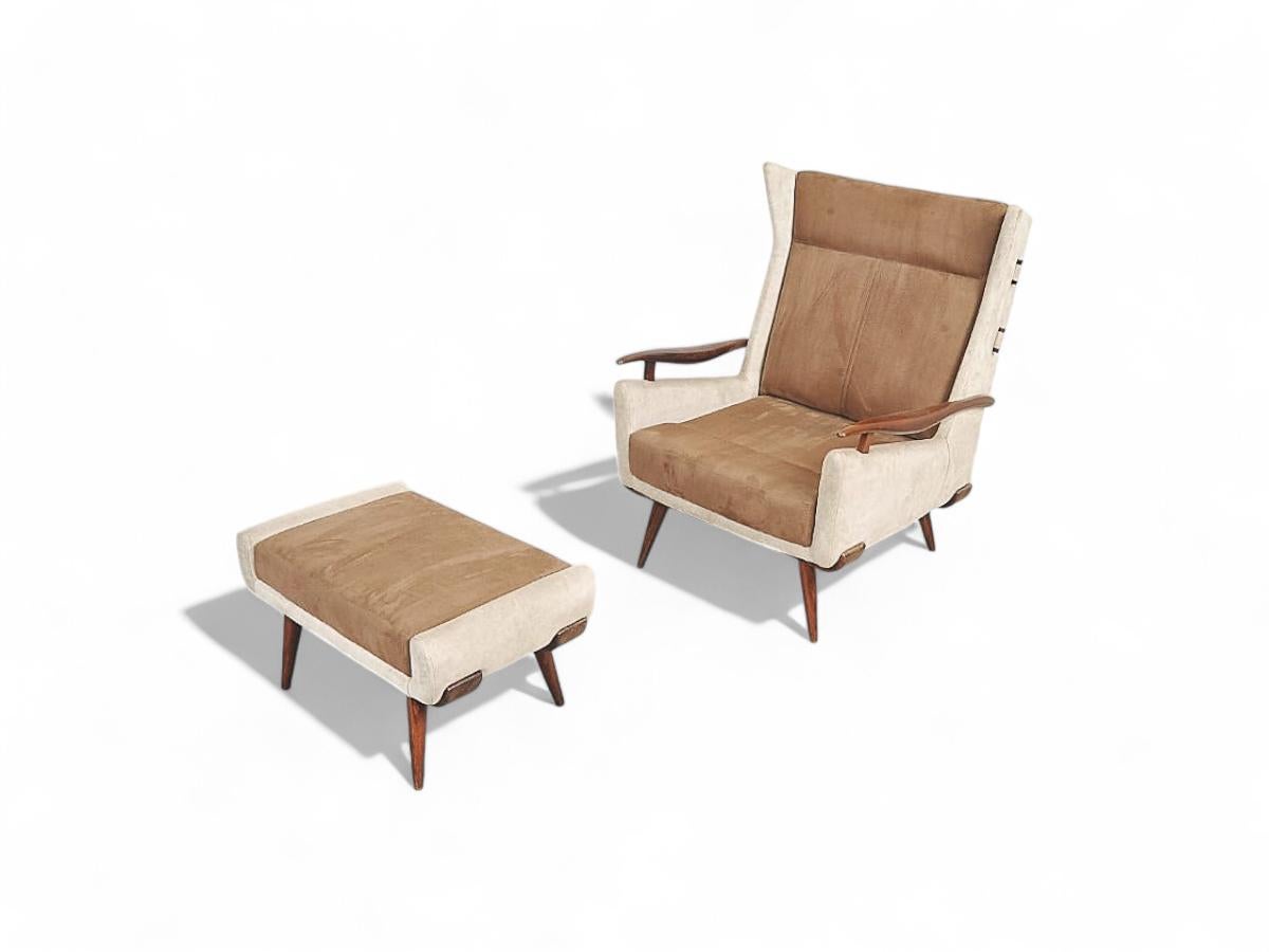 Mid-Century Modern Bergere Armchair with Ottoman by Jorge Zalszupin, c. 1950s For Sale