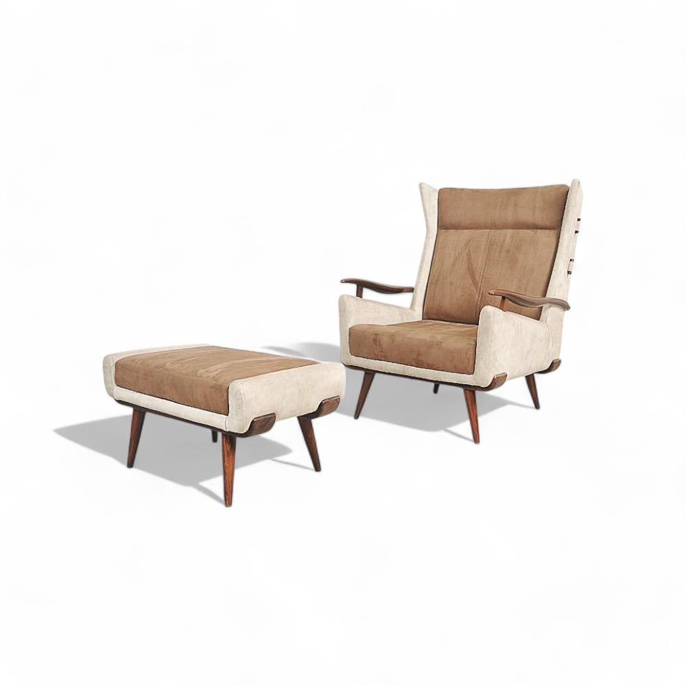 Sillón Bergere con Otomana de Jorge Zalszupin, c. 1950 Hecho a mano en venta