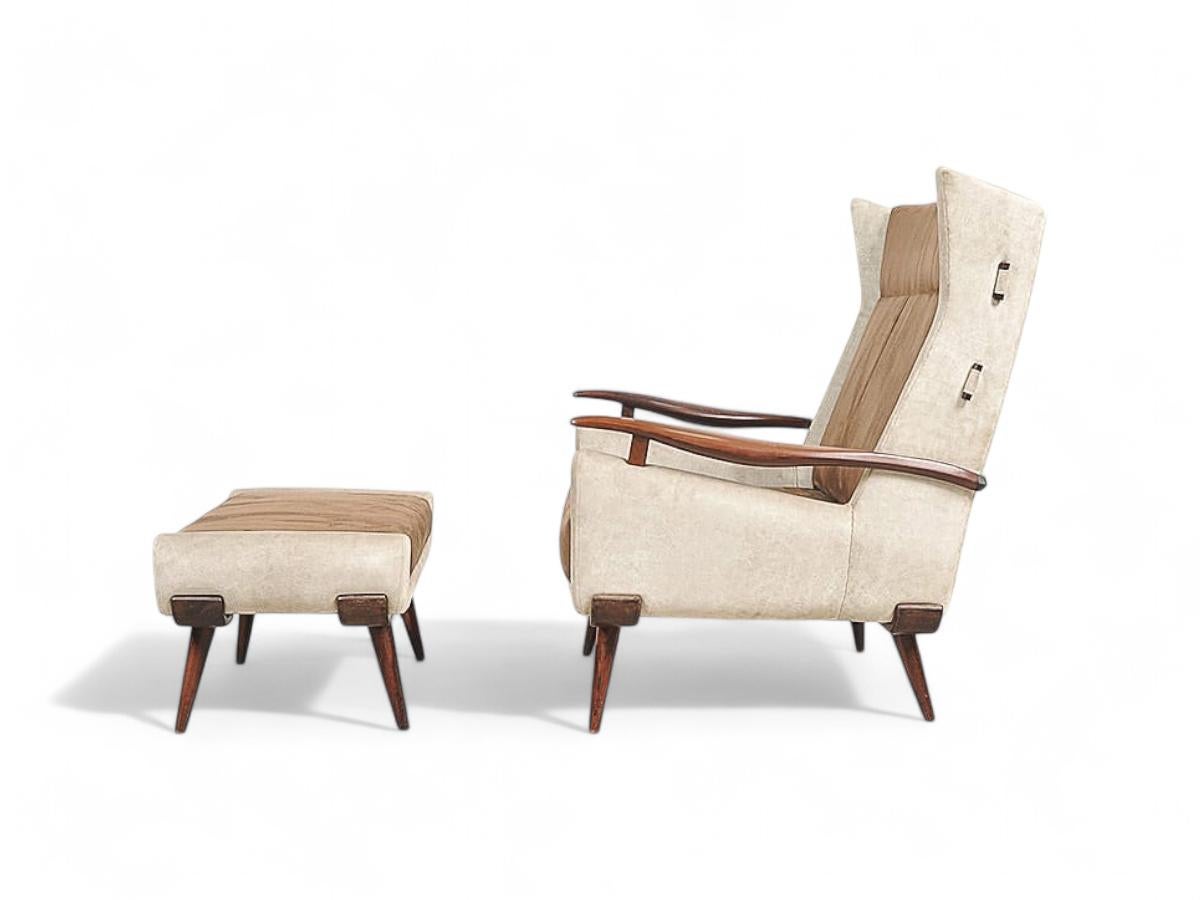 Sillón Bergere con Otomana de Jorge Zalszupin, c. 1950 Gamuza en venta