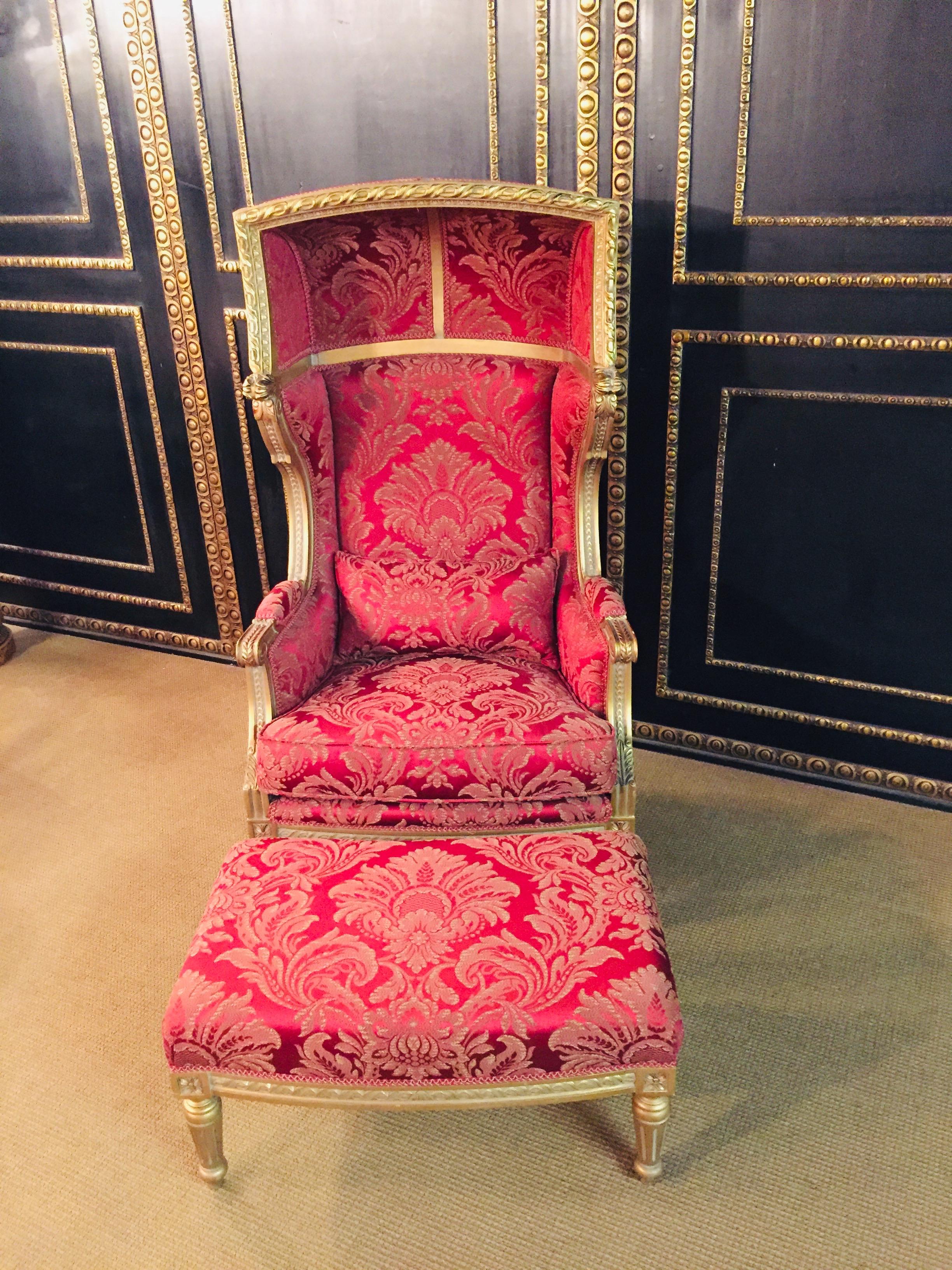 French Bergere / Armchair with Stool in the Antique Style of Louis XVI