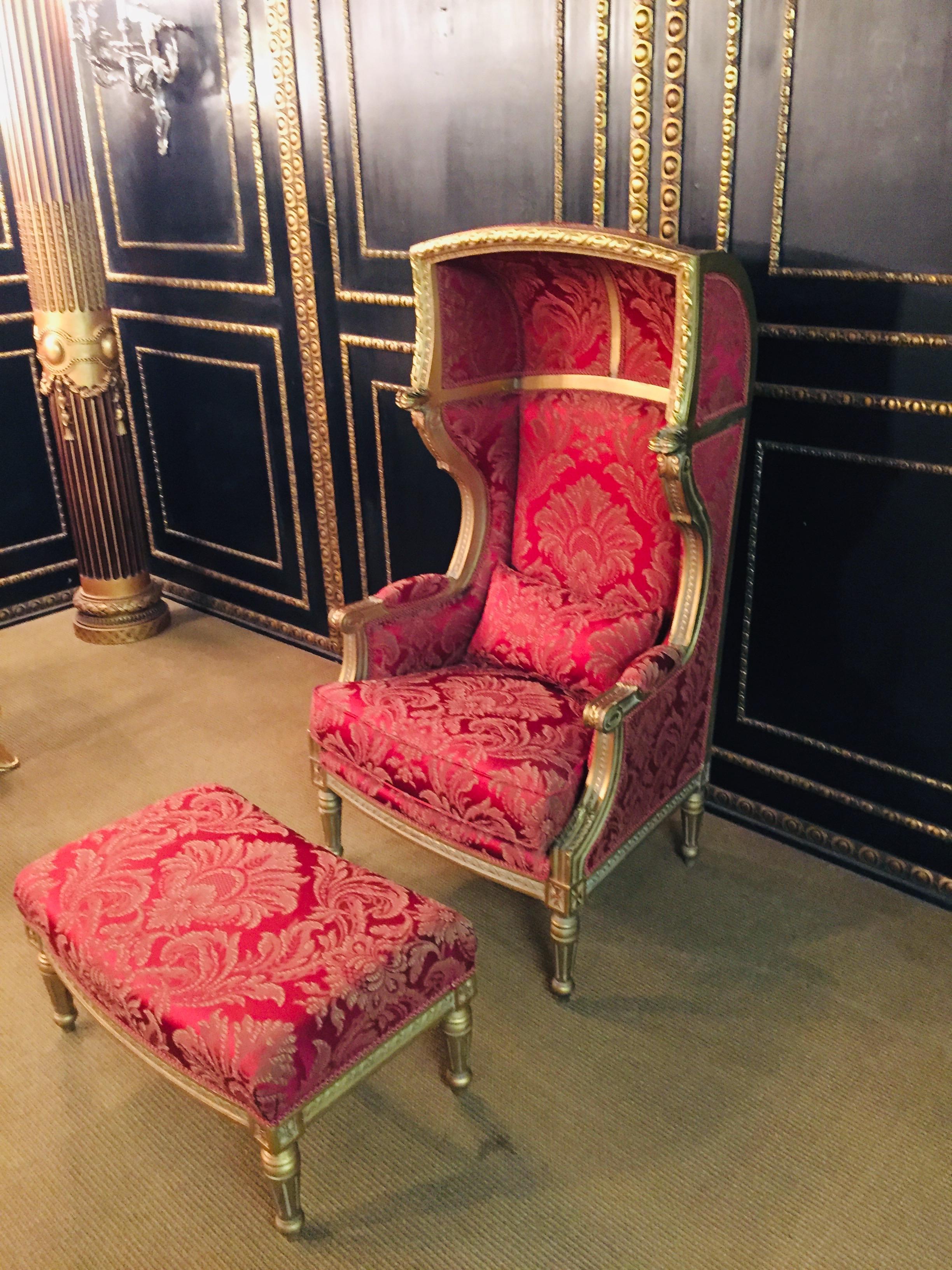 Hand-Crafted Bergere / Armchair with Stool in the Antique Style of Louis XVI