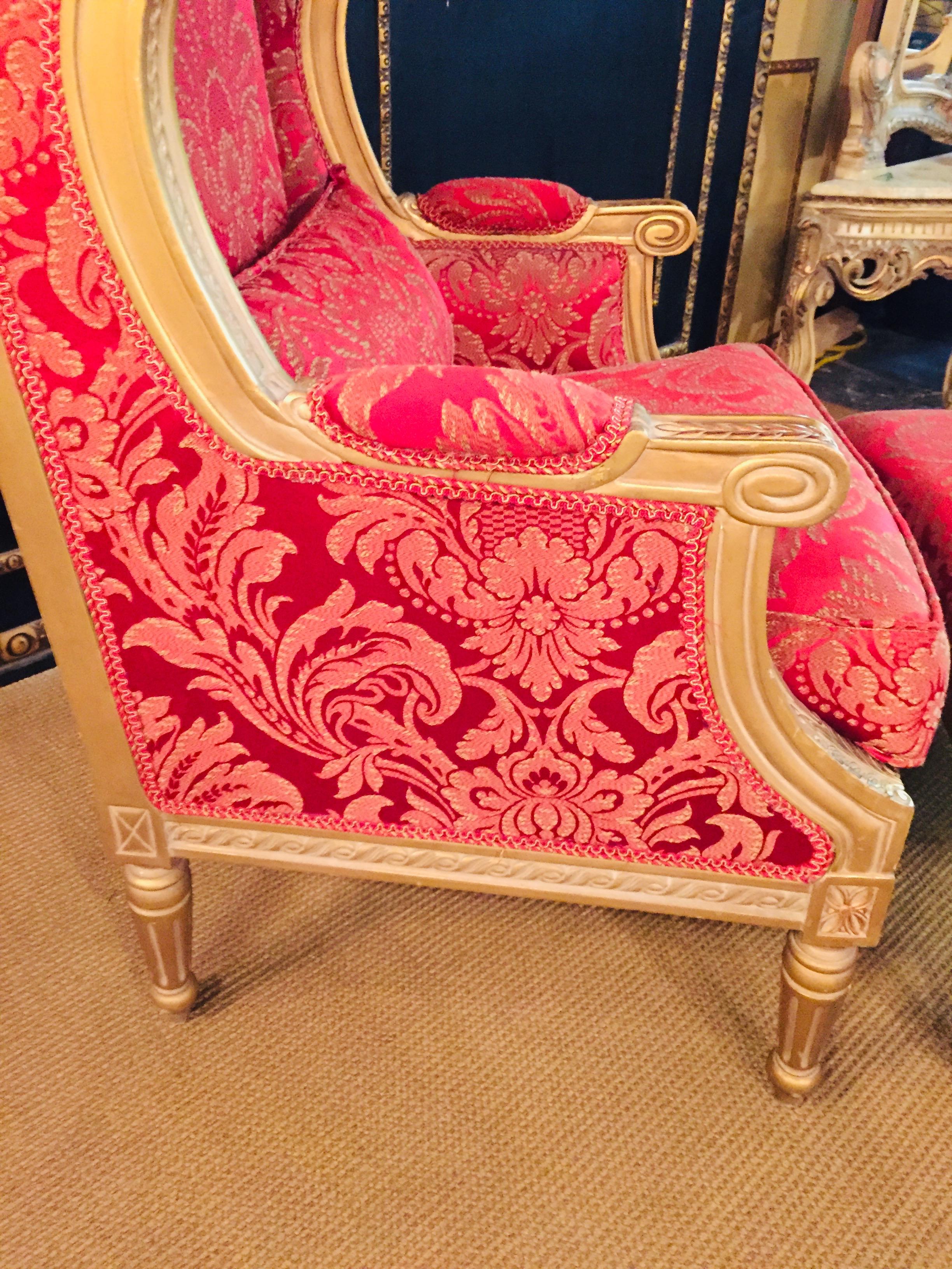 20th Century Bergere / Armchair with Stool in the Antique Style of Louis XVI