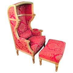Bergere / Armchair with Stool in the Antique Style of Louis XVI