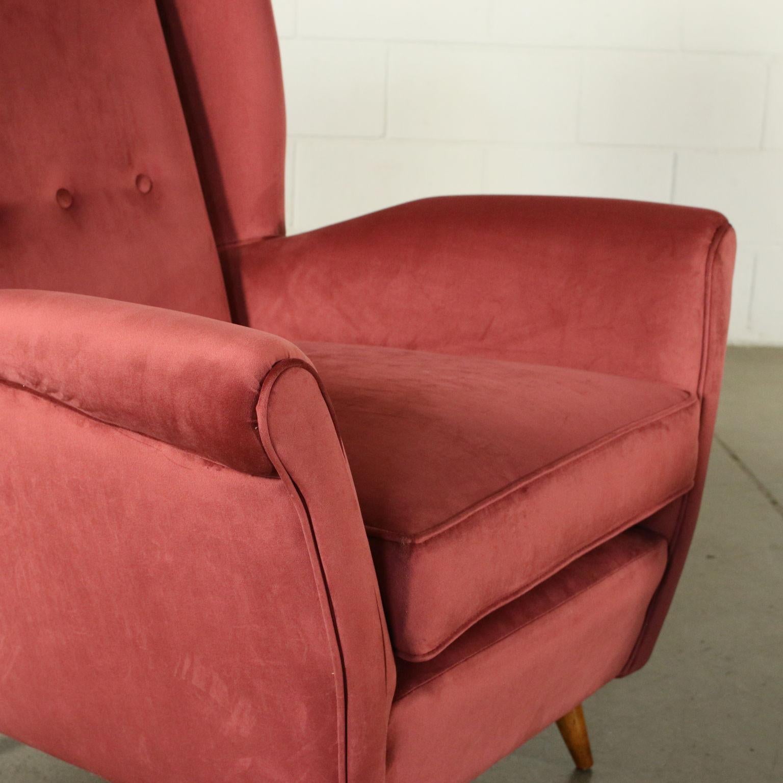 Bergère Armchairs Foam Springs Wood Velvet, Italy, 1950s In Excellent Condition In Milano, IT