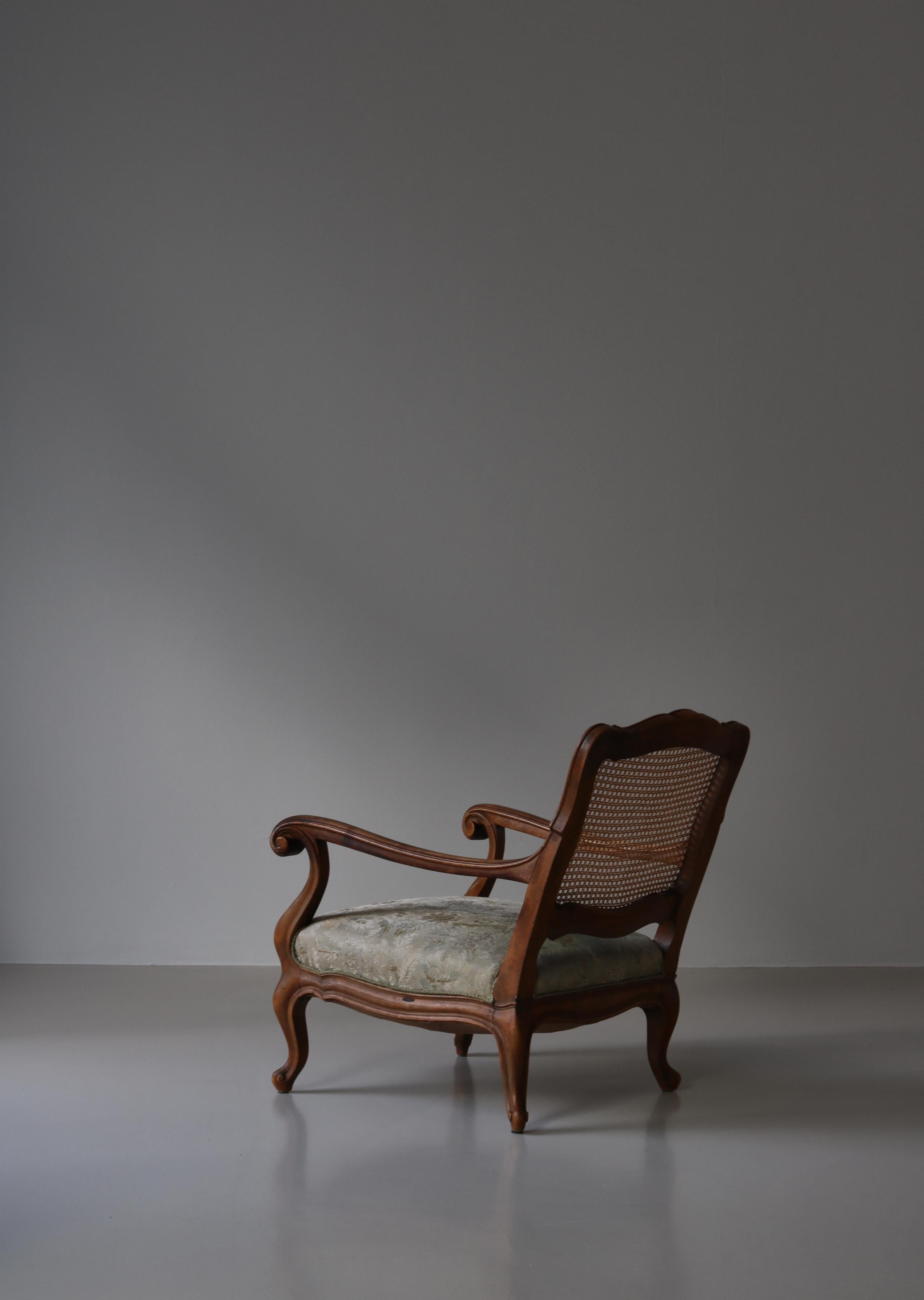 Nutwood Bergére Chair Rococo Revival by Danish Cabinetmaker, Early 20th Century For Sale
