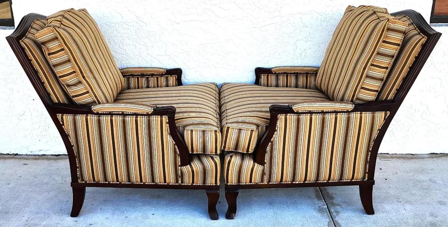 Cotton Bergere Club Armchairs by Fairfield Pair For Sale