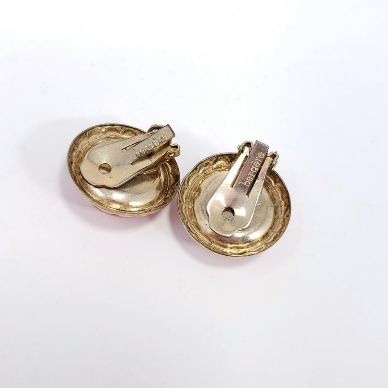 Bergere Gold Coral Cabochon Clip on Earrings, 1960s at 1stDibs ...