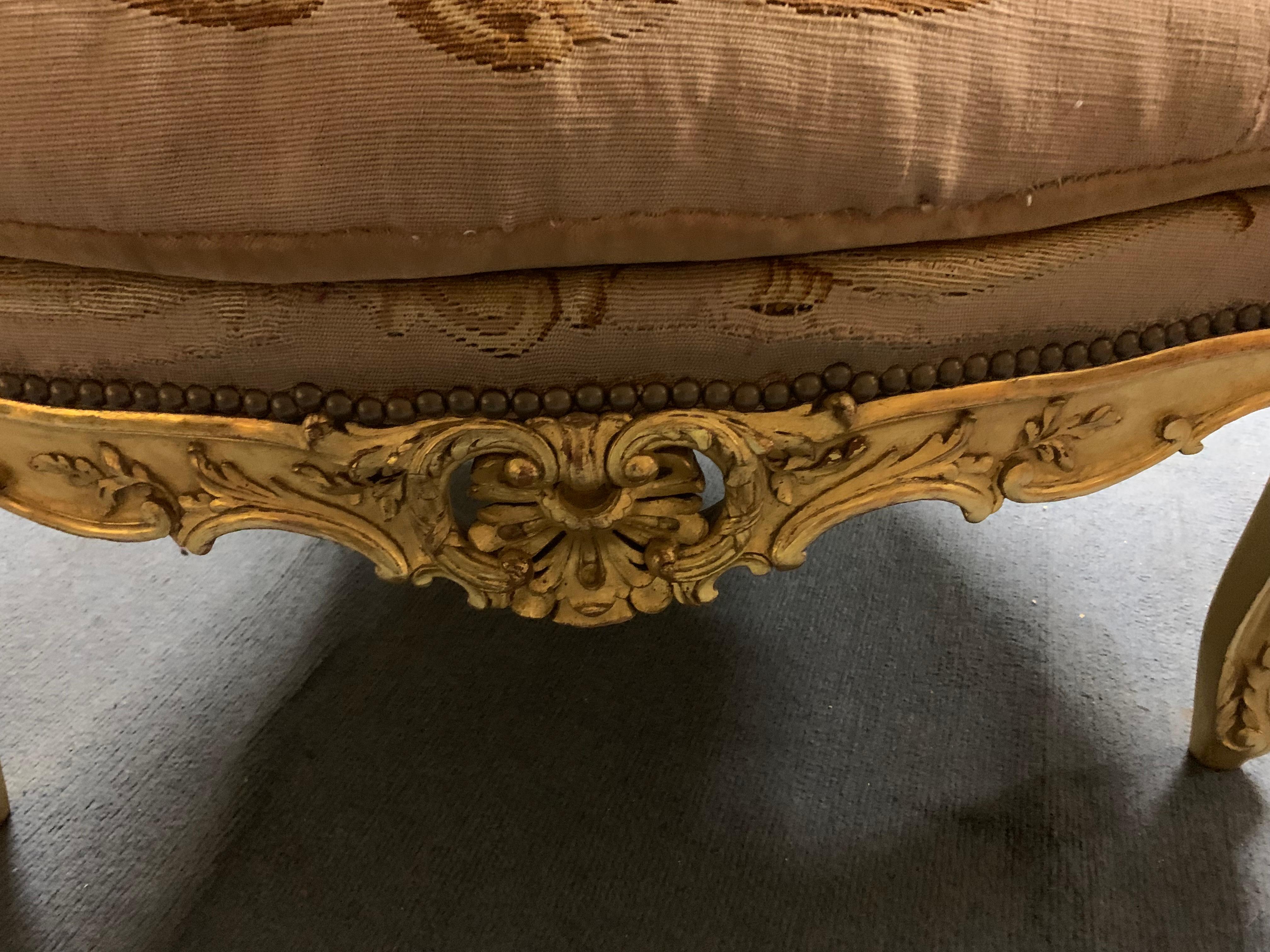 Late 19th Century Bergere in Giltwood Style Louis XIV Aubusson Tapestry For Sale