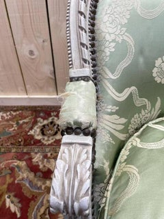 Bergère Louis XVI Period – Lacquered Wood & Celadon Damask Silk