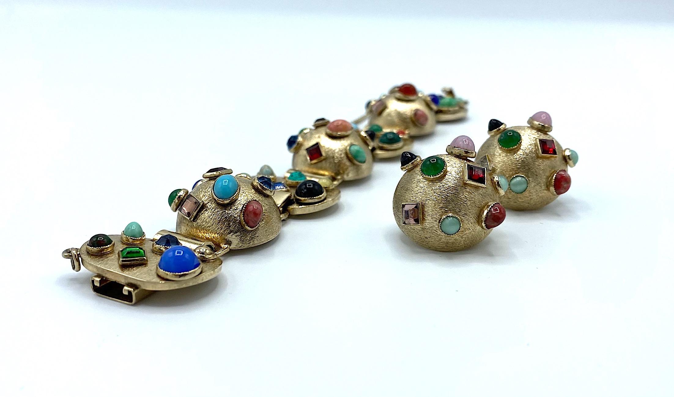 Bergère, New York, 1950s Gold and Jeweled Bracelet and Earring Set 4