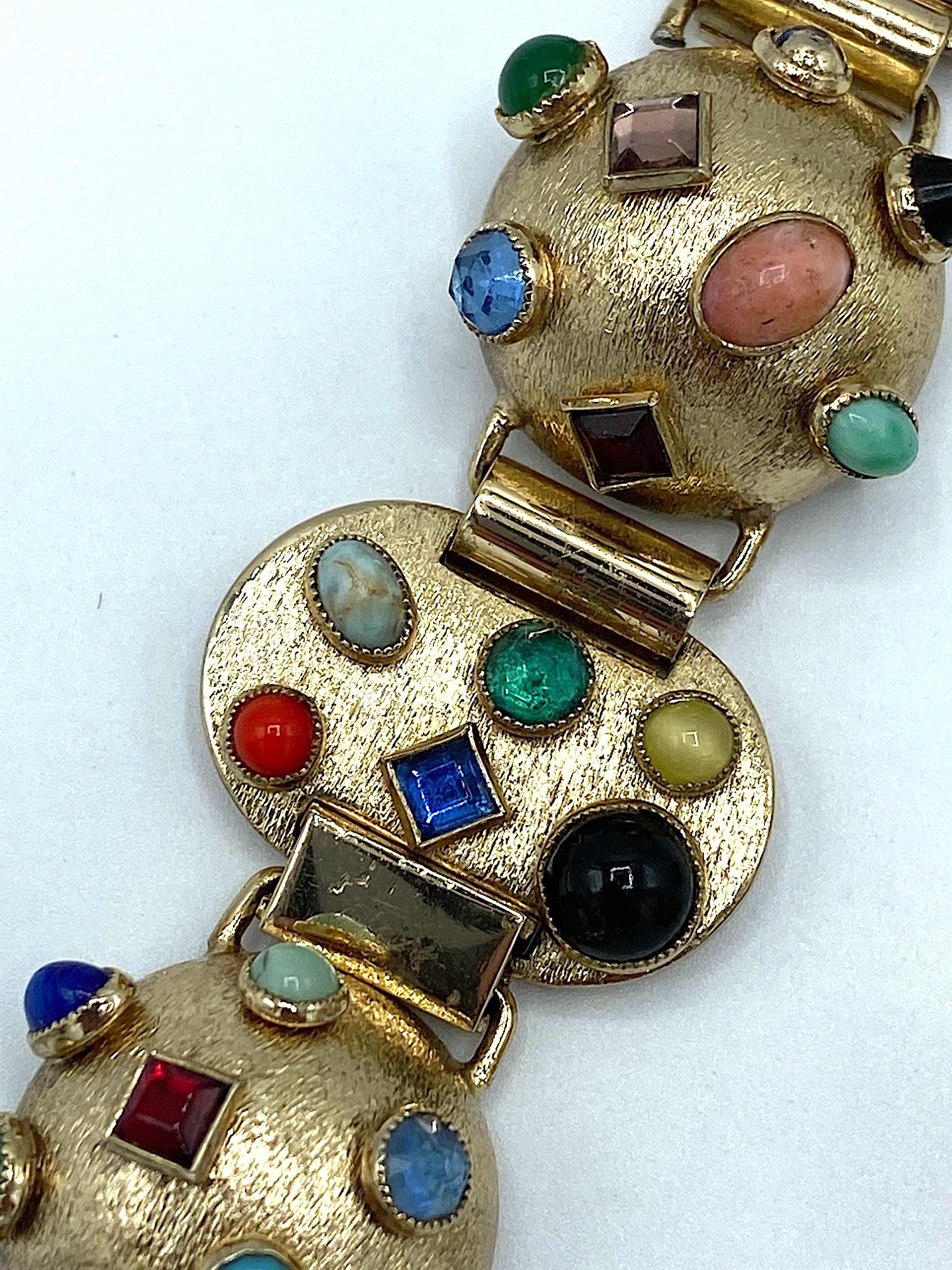 Bergère, New York, 1950s Gold and Jeweled Bracelet and Earring Set 3