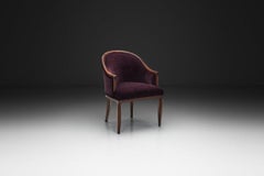 Bergère Style Chair with Purple Upholstery, France 1920s