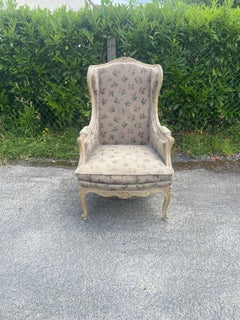 Bergere Wing Chair, Louis XV Style, in Patinated Wood, circa 1930