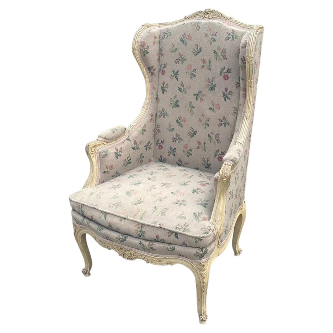 Bergere Wing Chair, Louis XV Style, in Patinated Wood, circa 1930