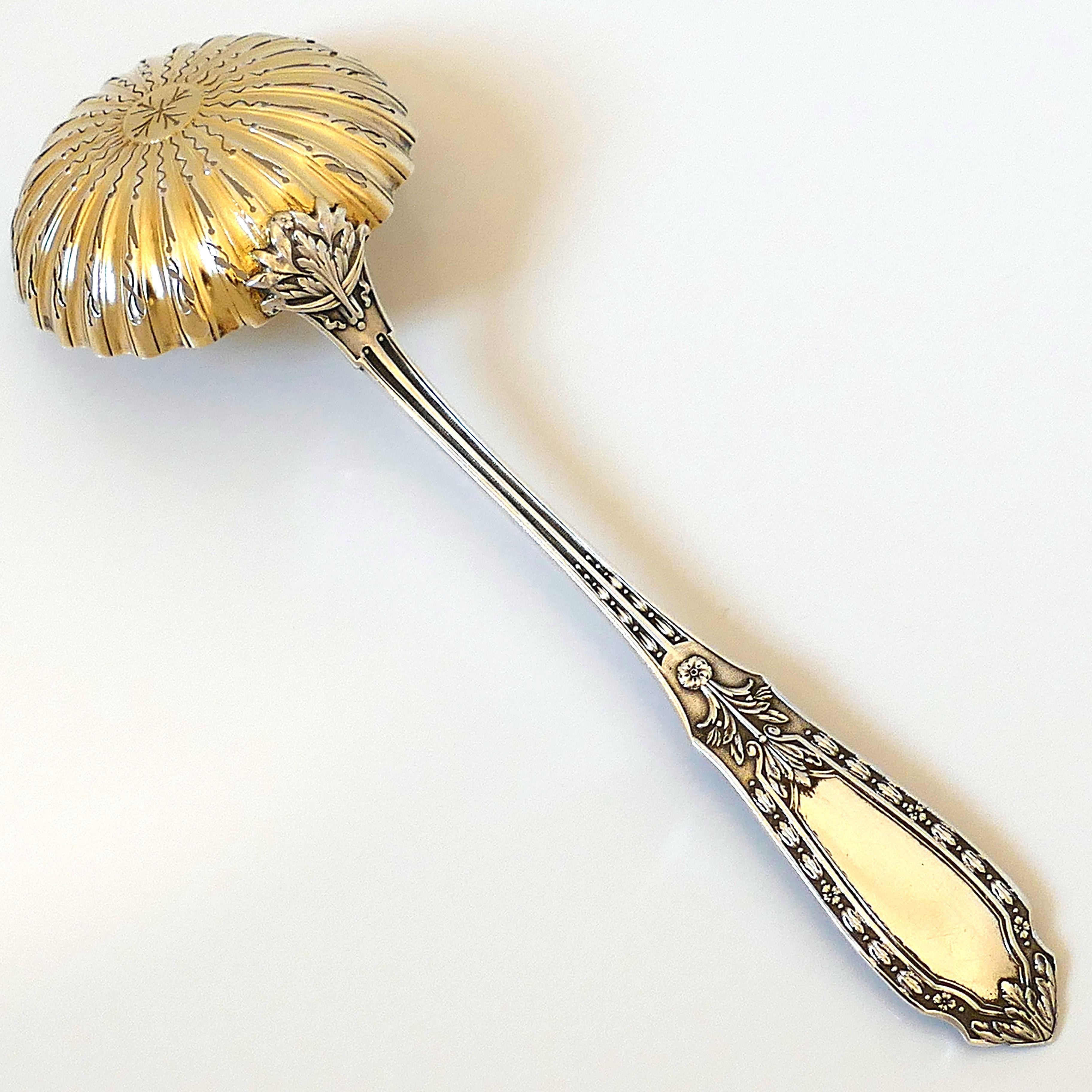 Early 20th Century Bergeron French Sterling Silver 18-Karat Gold Sugar Sifter Spoon, Renaissance For Sale