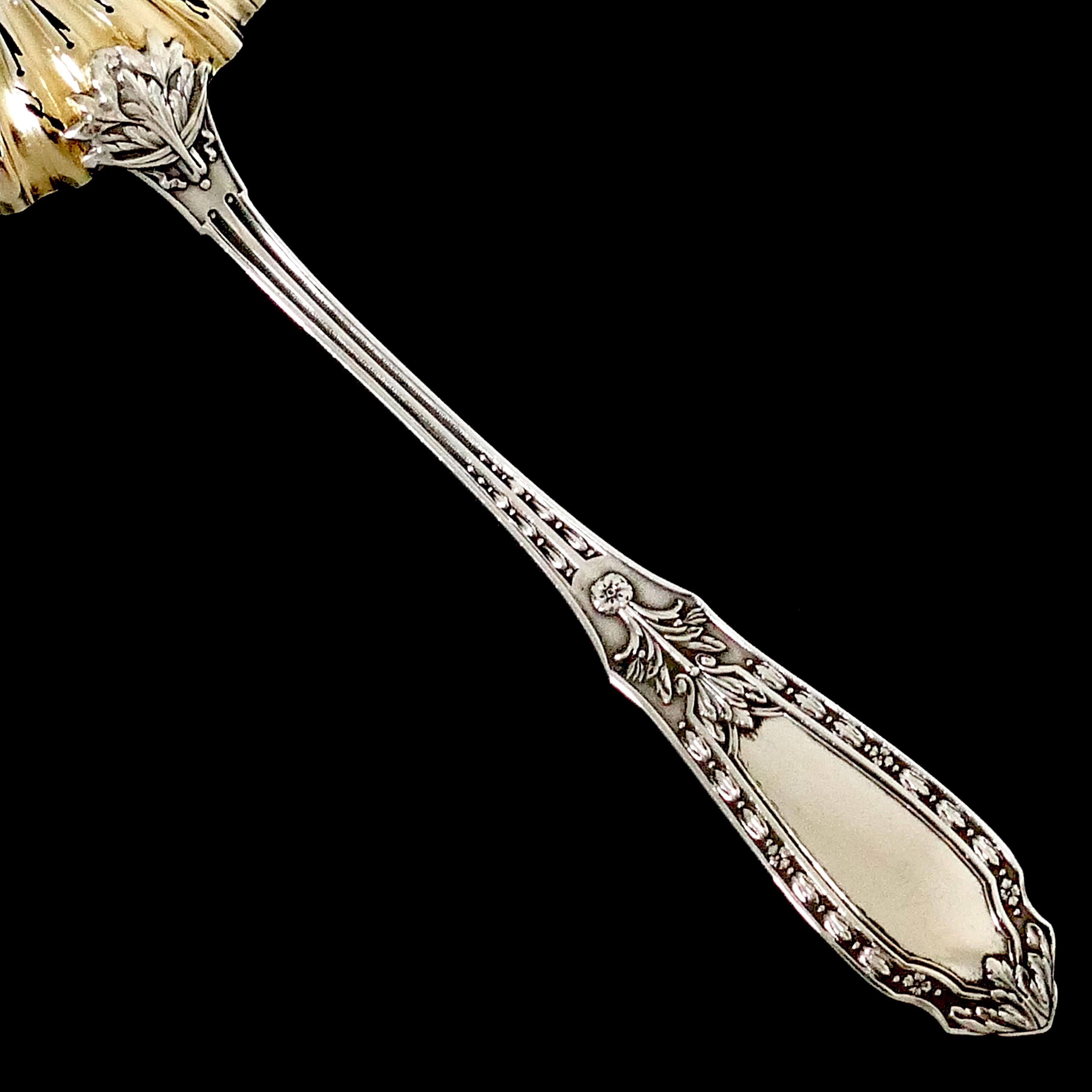 Bergeron French Sterling Silver 18-Karat Gold Sugar Sifter Spoon, Renaissance For Sale 1