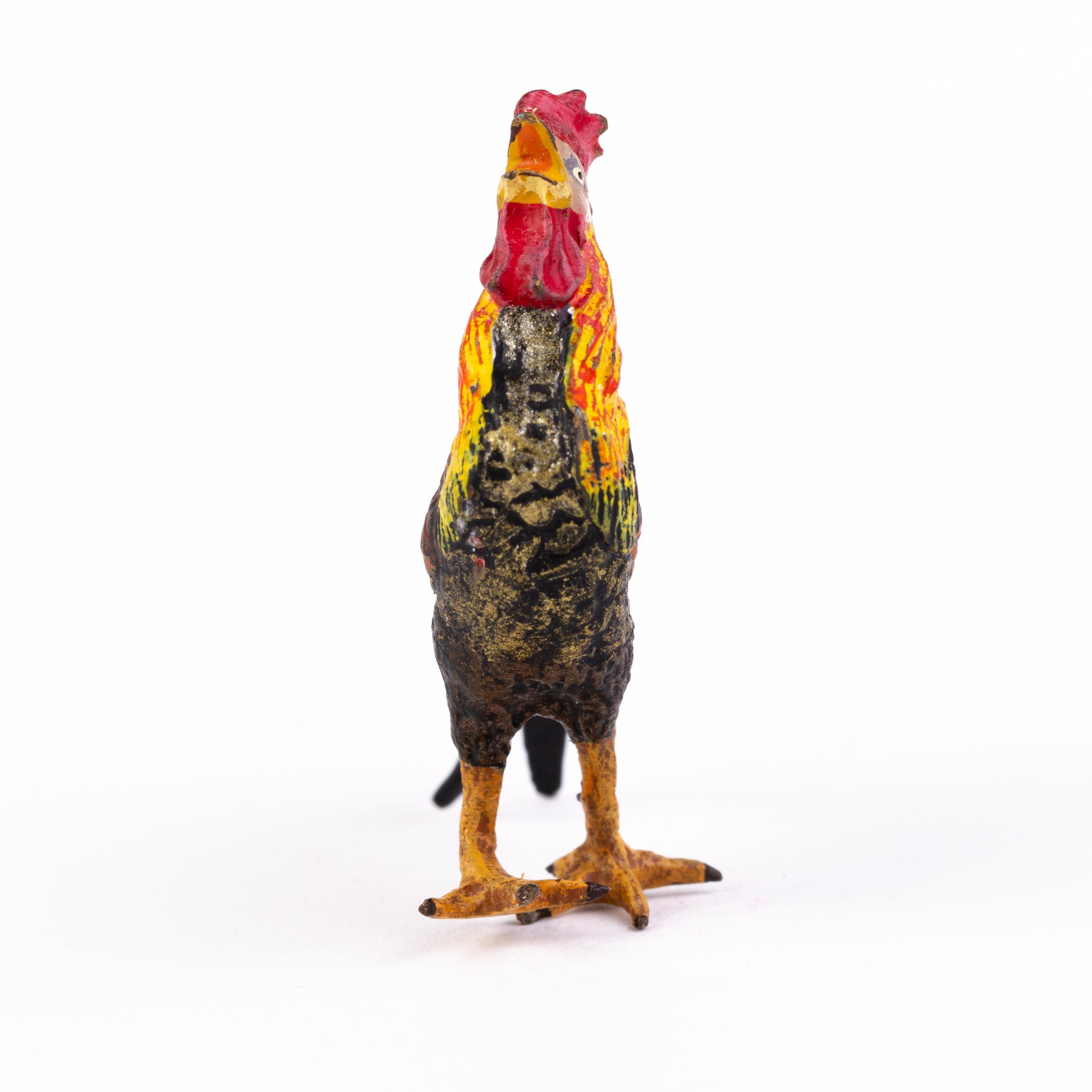 Cold-Painted Bergman Style Austrian Cold Painted Bronze Sculpture Rooster For Sale