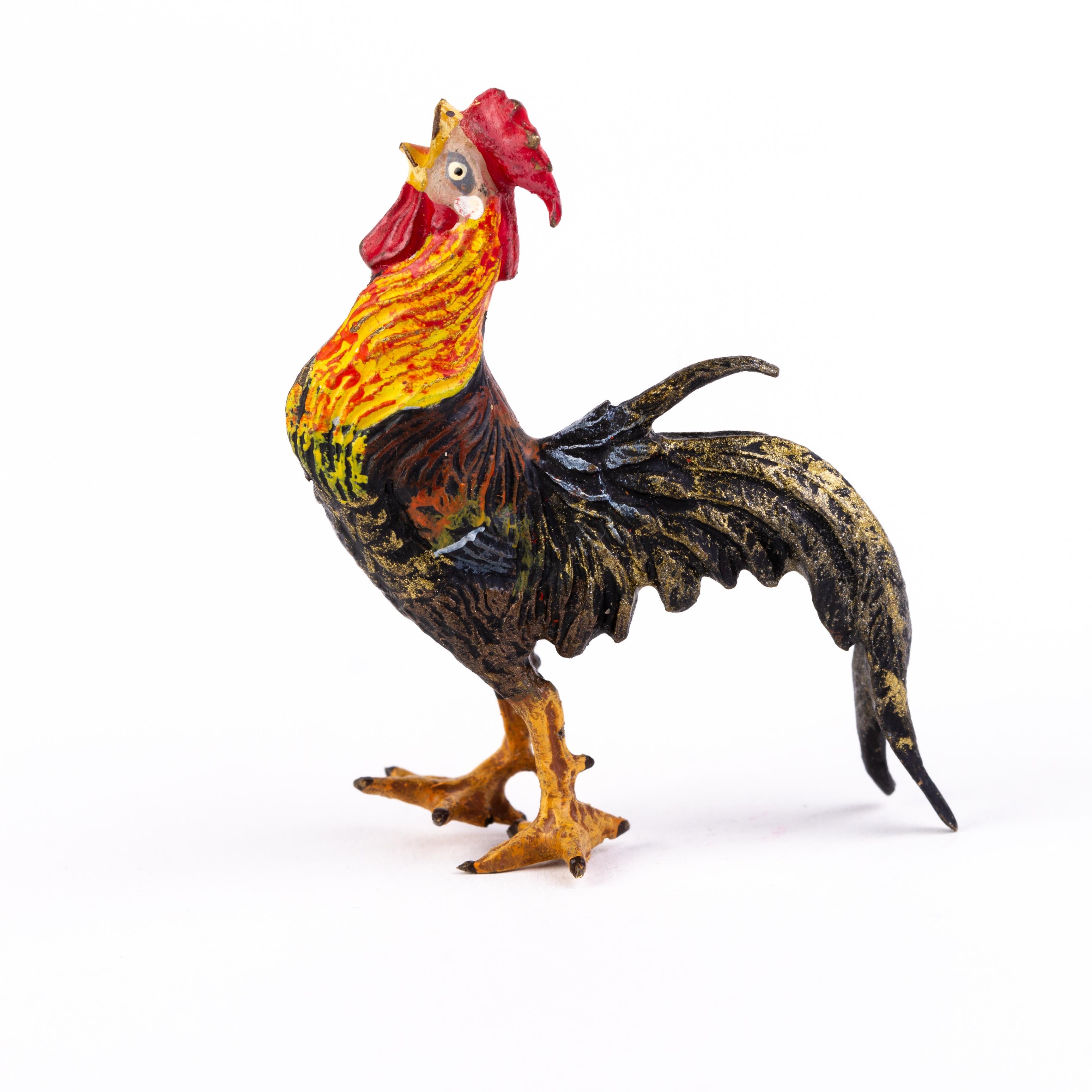 Bergman Style Austrian Cold Painted Bronze Sculpture Rooster In Good Condition For Sale In Nottingham, GB