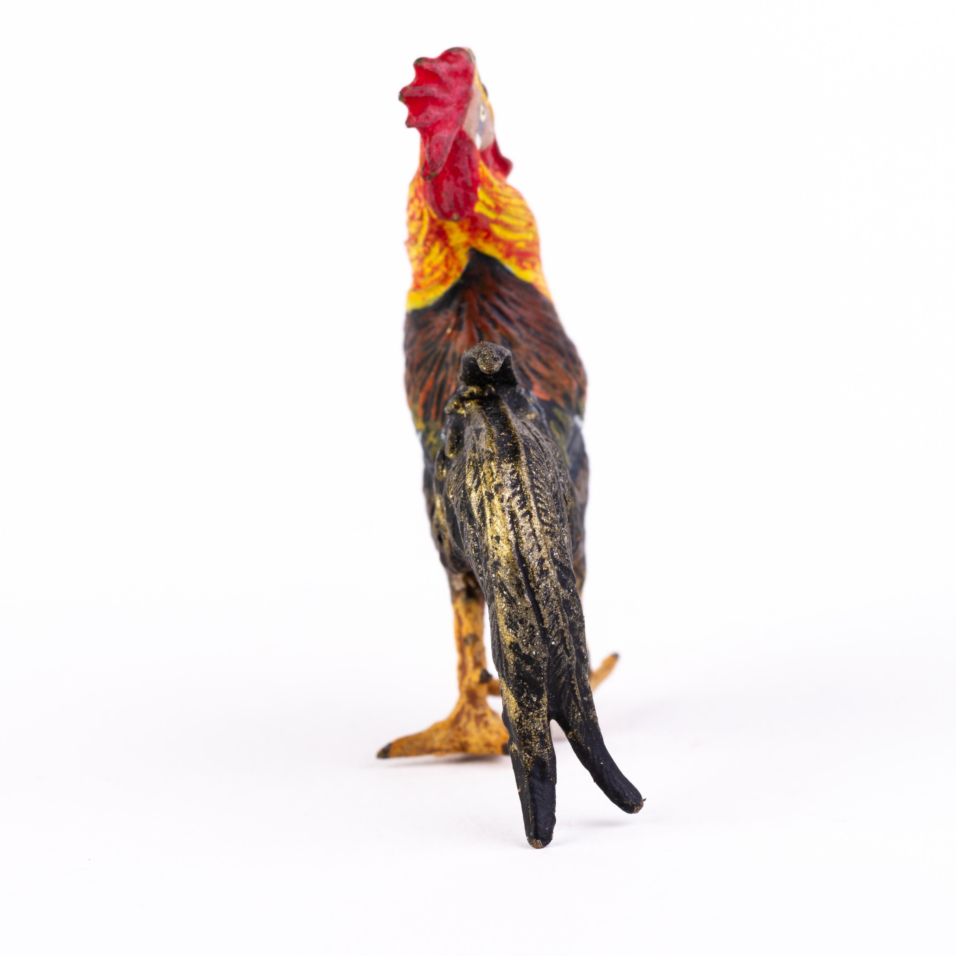 20th Century Bergman Style Austrian Cold Painted Bronze Sculpture Rooster For Sale