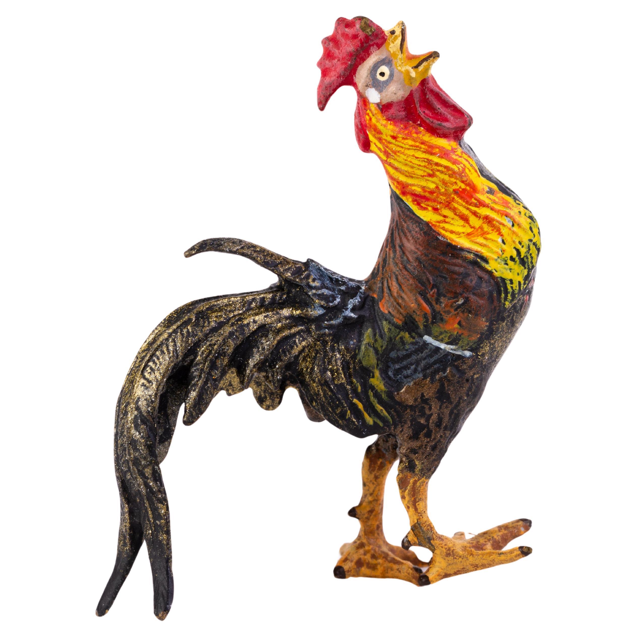 Bergman Style Austrian Cold Painted Bronze Sculpture Rooster For Sale