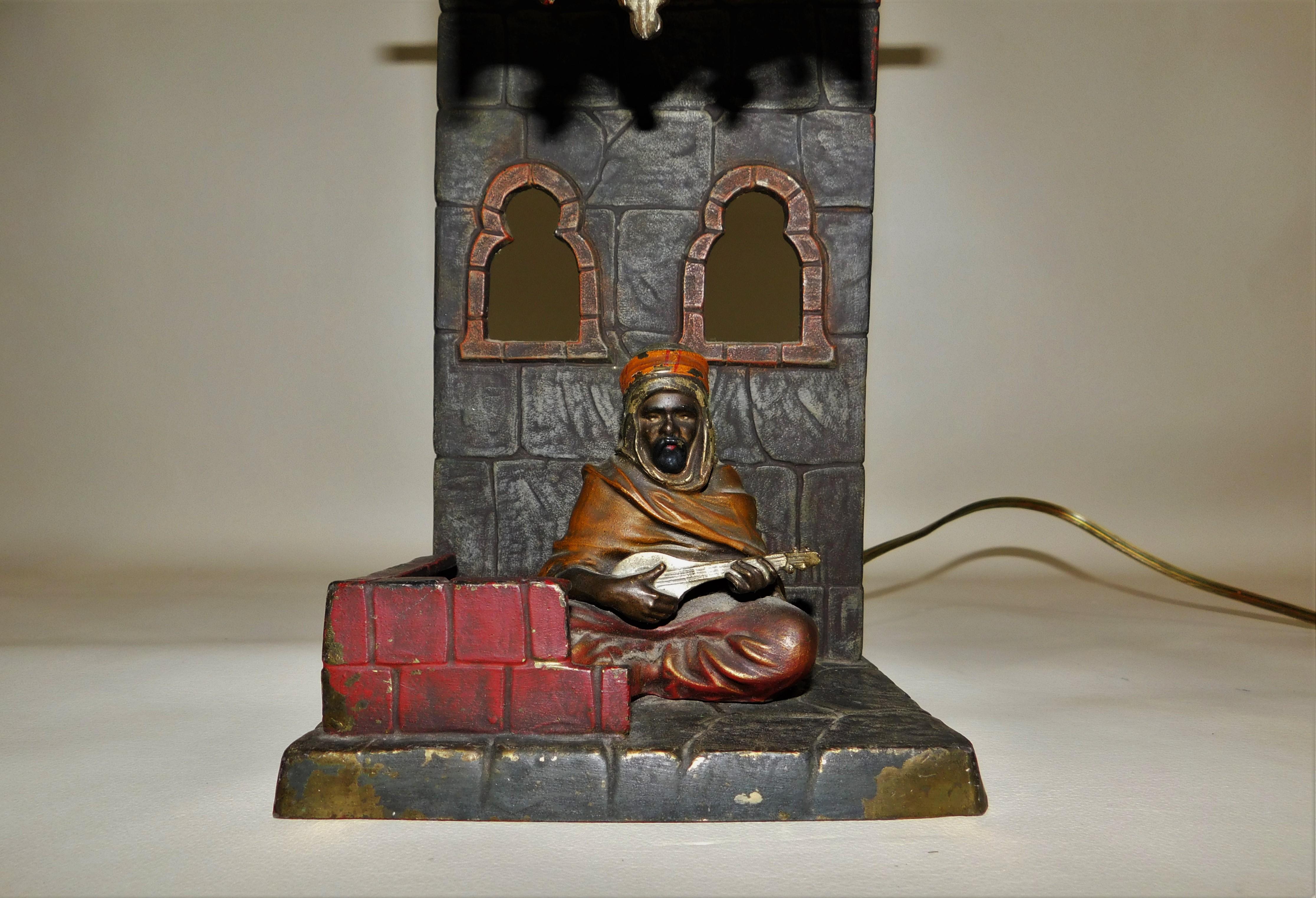Austrian Bergman Style Bronce Viennese Arabian Lute Player Lamp