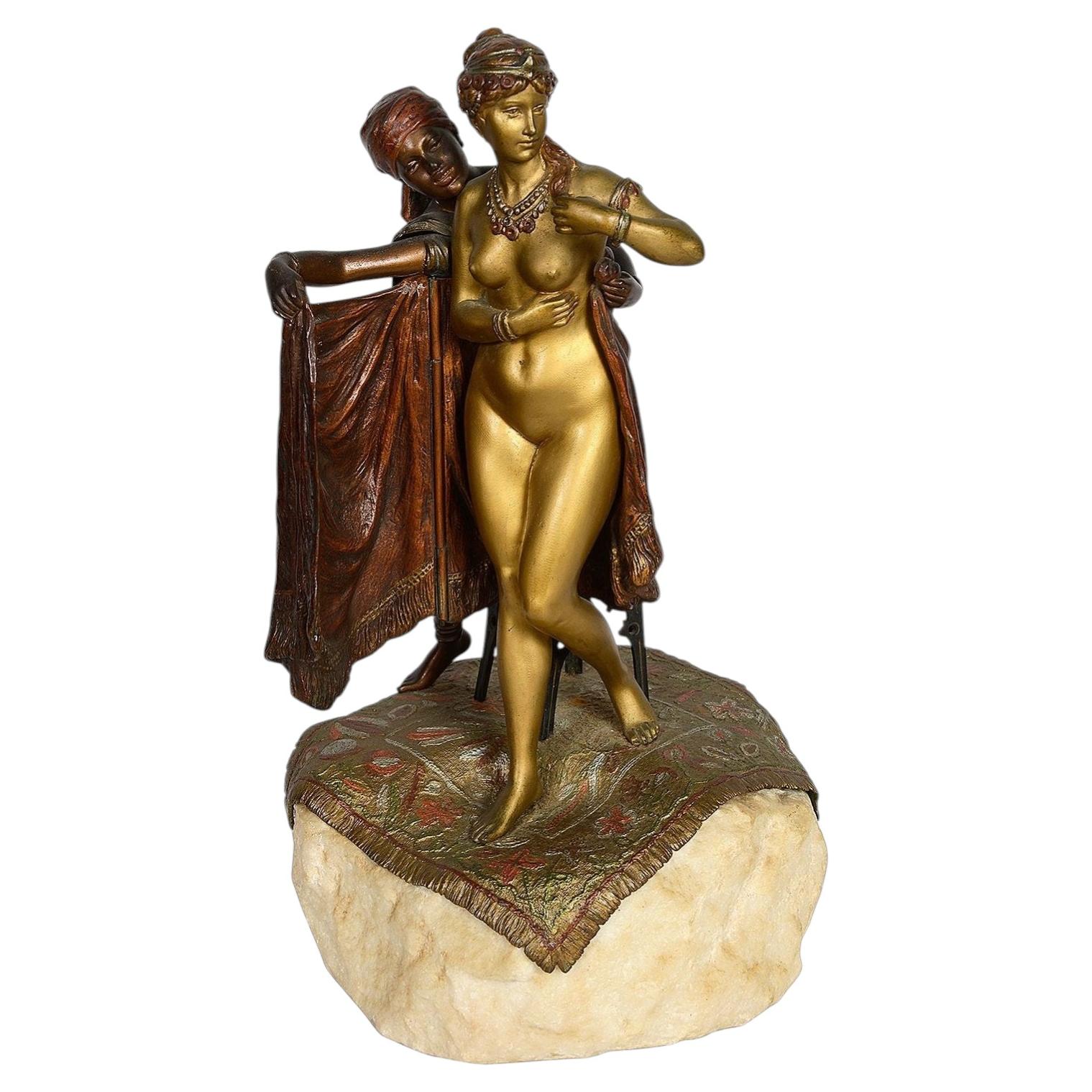 Bergman Vienna cold painted bronze of a nude 'Lady + attendant' For Sale