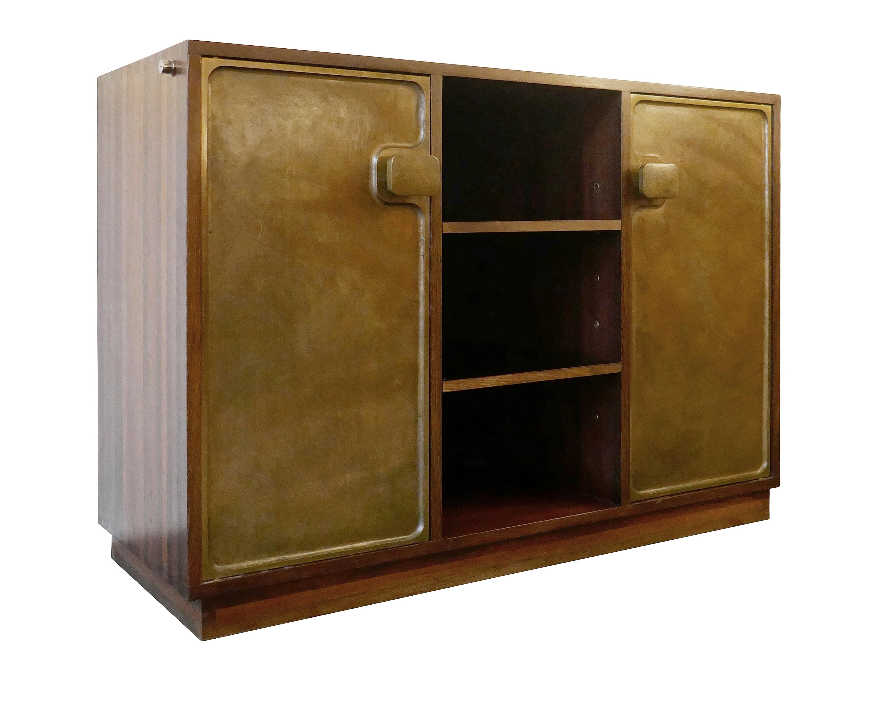 Bergwood cabinet with bronze doors attributed to Antoine Callebaut, Belgium.