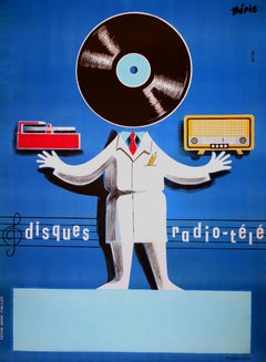 Radio Disques Original French Mid Century Poster for Radios and Record Players