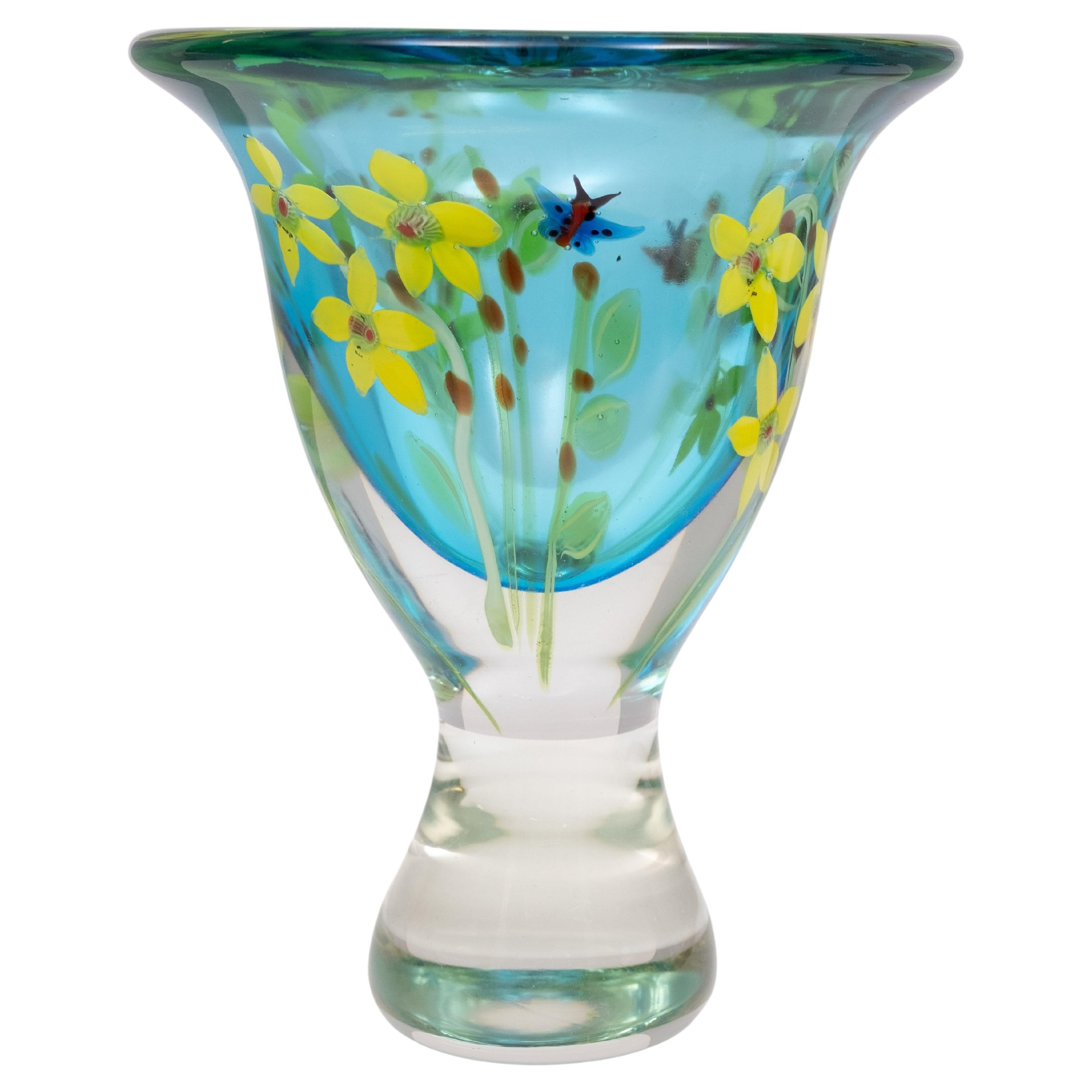 Berit Johansson Art Glass Vase by Murano 1970s Sweden  For Sale