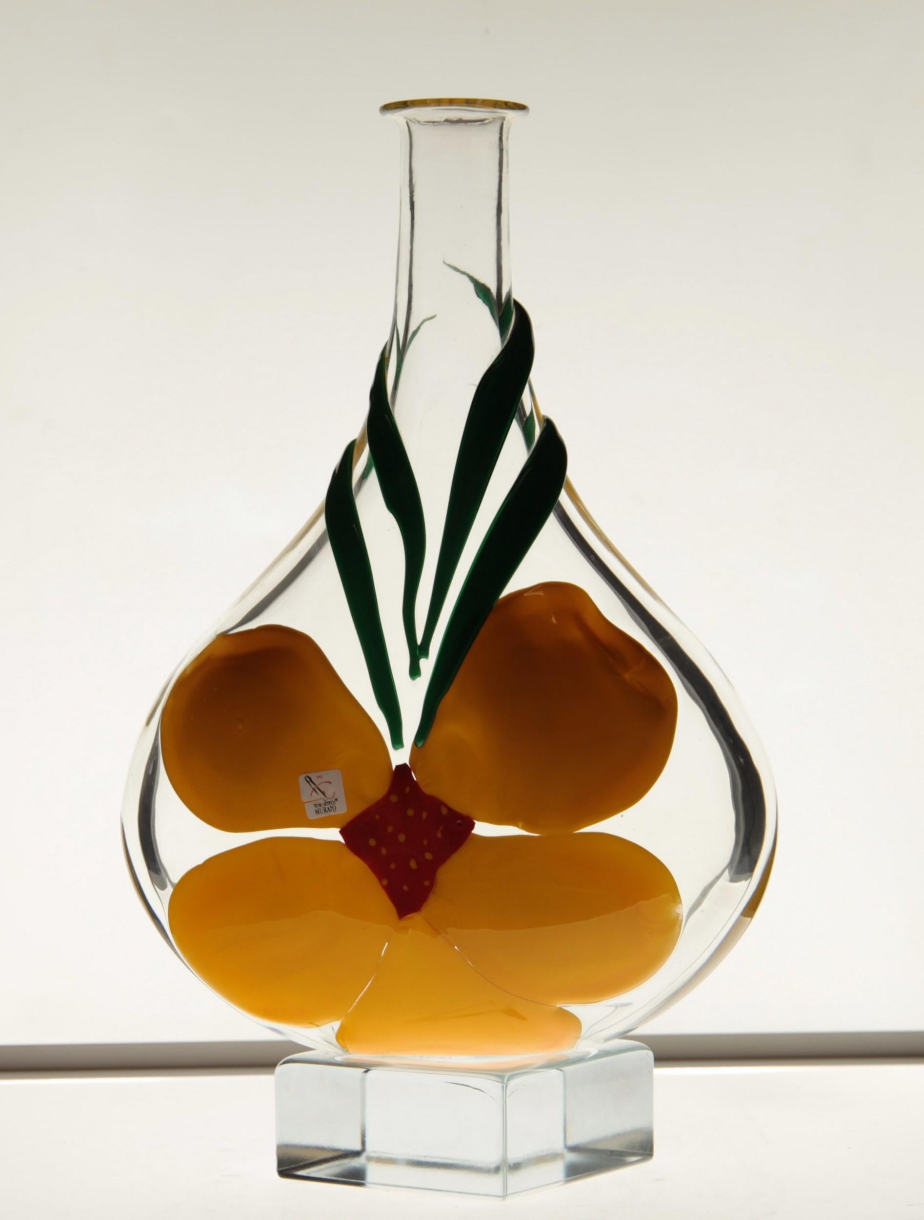 Mid-Century Modern Berit Johansson for Pauly Murano Flask Monet's Giverny Nasturtium Beloved Flower