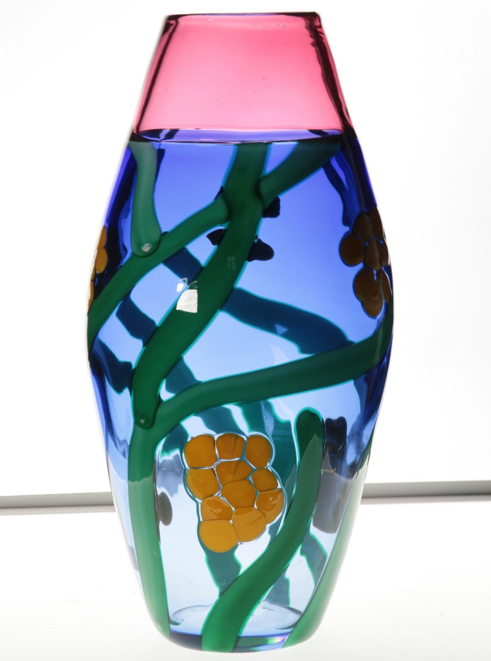 Berit Johansson for Pauly, Murano Incalmo Vase, Design of Mimosa Flowers, Signed 4