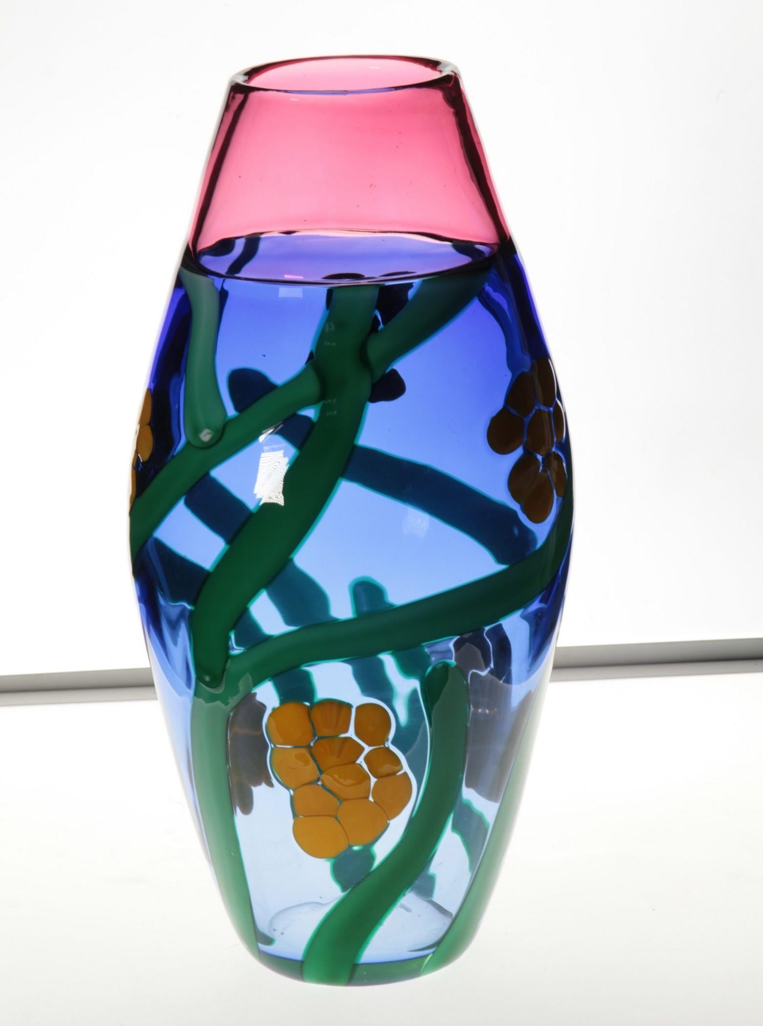 Berit Johansson for Pauly, Murano Incalmo Vase, Design of Mimosa Flowers, Signed 1