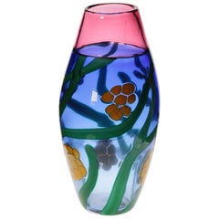 Berit Johansson for Pauly:: Vase Incalmo en Murano:: motif de fleurs de mimosa:: Signé