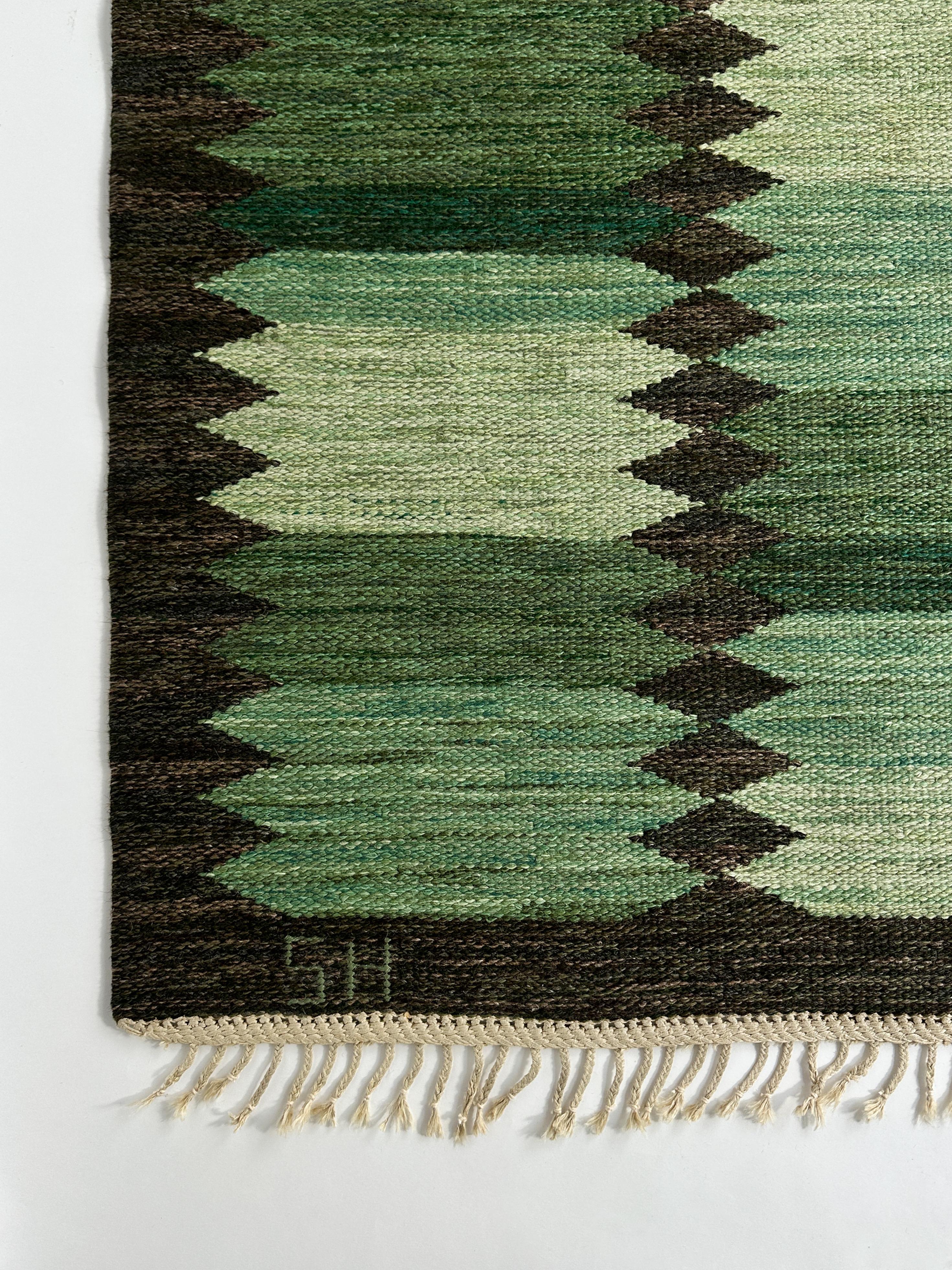 Berit Koenig Woelfer Alfombra de tejido plano Svensk Hemslöjd Viggen Verde en venta 1