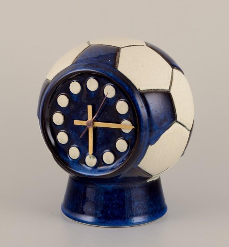 Swedish Berit Sundell, Gustavsberg. Ceramic tabletop clock in the shape of a soccer ball For Sale