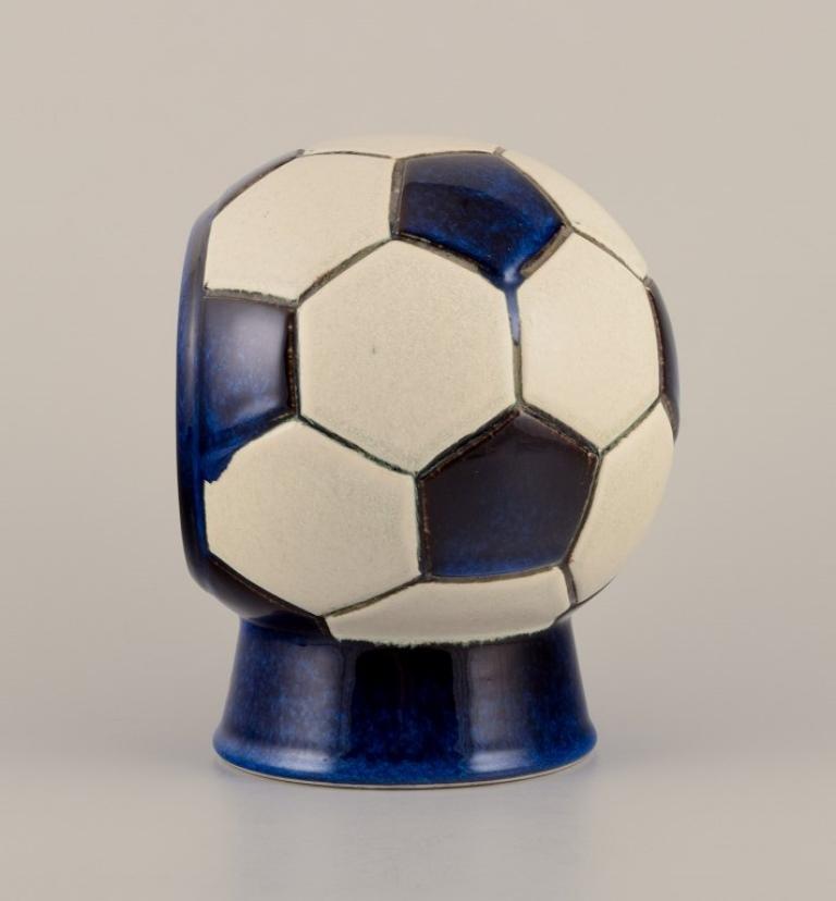 Glazed Berit Sundell, Gustavsberg. Ceramic tabletop clock in the shape of a soccer ball For Sale