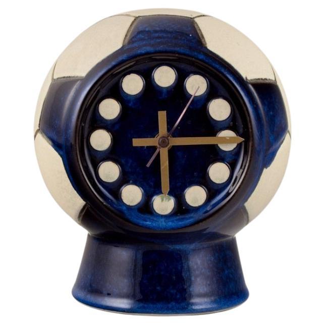 Berit Sundell, Gustavsberg. Ceramic tabletop clock in the shape of a soccer ball For Sale