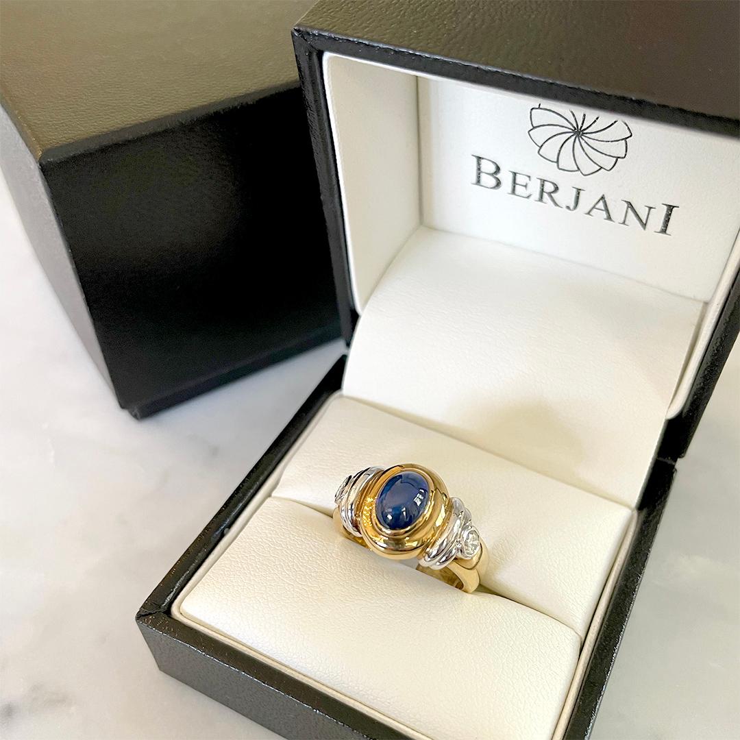 BERJANI Handcrafted 18K Yellow-White Gold 1.93ct Cabochon Ceylon Sapphire In New Condition For Sale In SYDNEY, AU