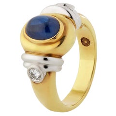 BERJANI Handcrafted 18K Yellow-White Gold 1.93ct Cabochon Ceylon Sapphire