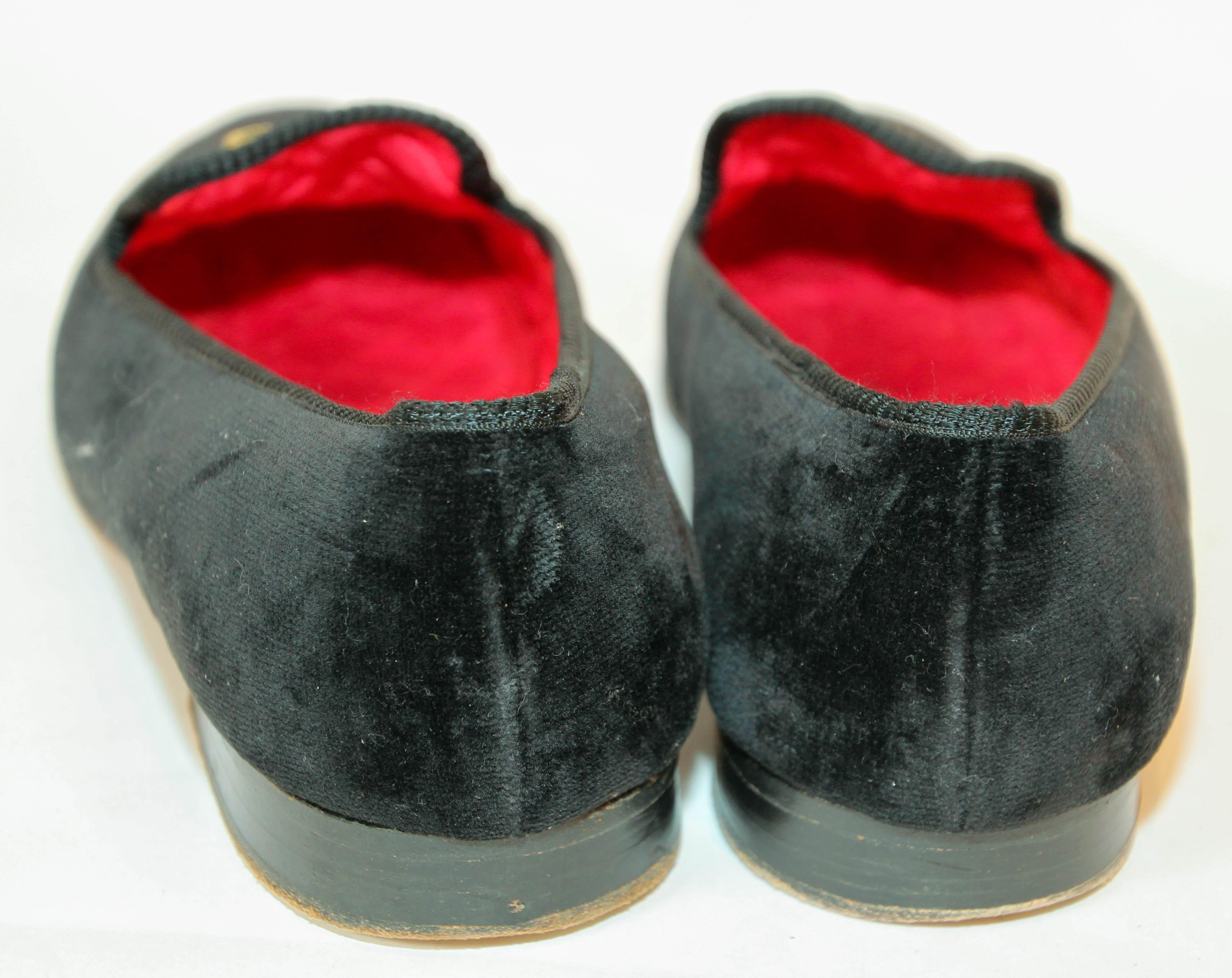 BERK of Burlington London Black Embroidery Velvet Loafers Slip On Size 9 For Sale 7