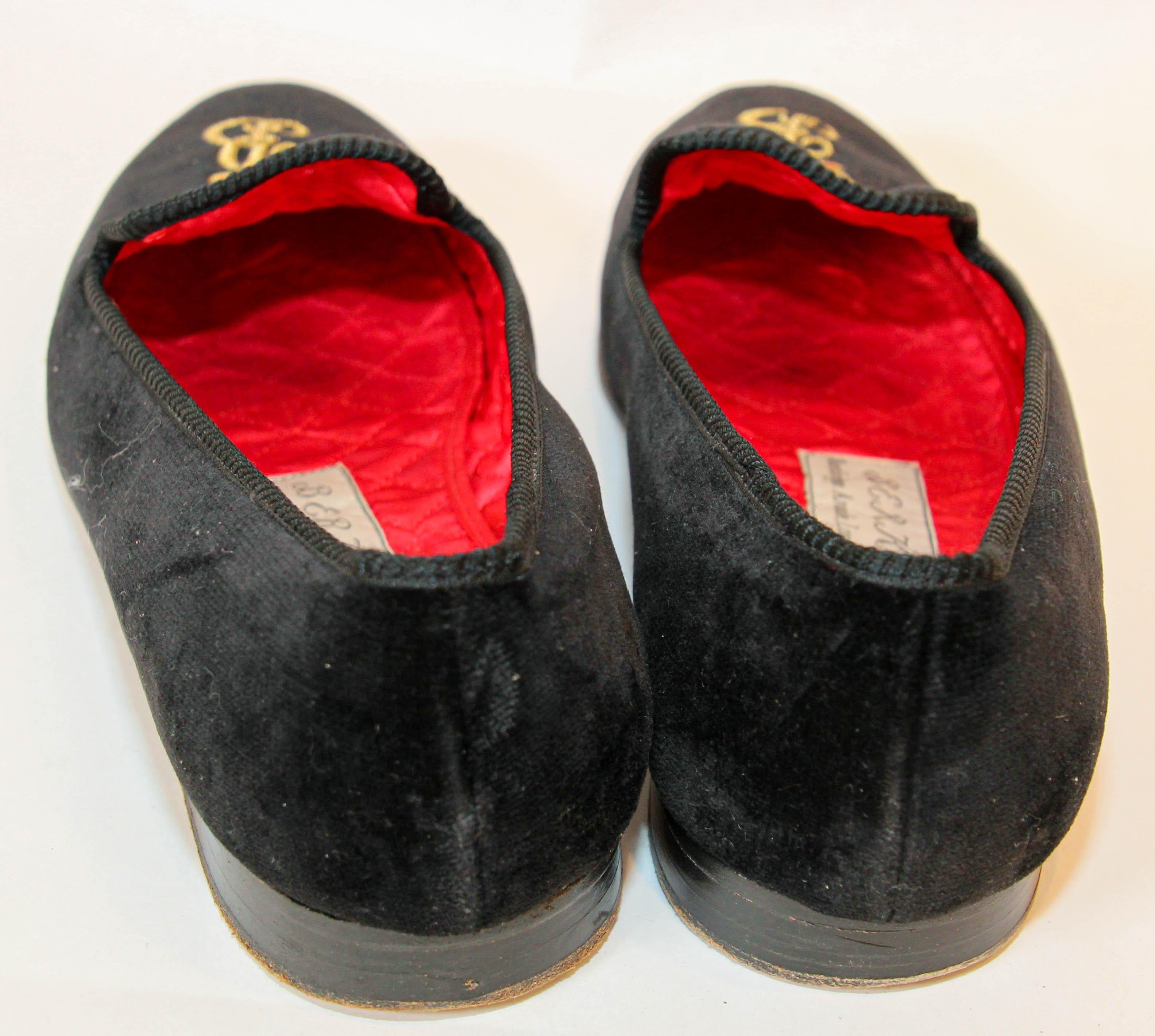 BERK of Burlington London Black Embroidery Velvet Loafers Slip On Size 9 For Sale 8