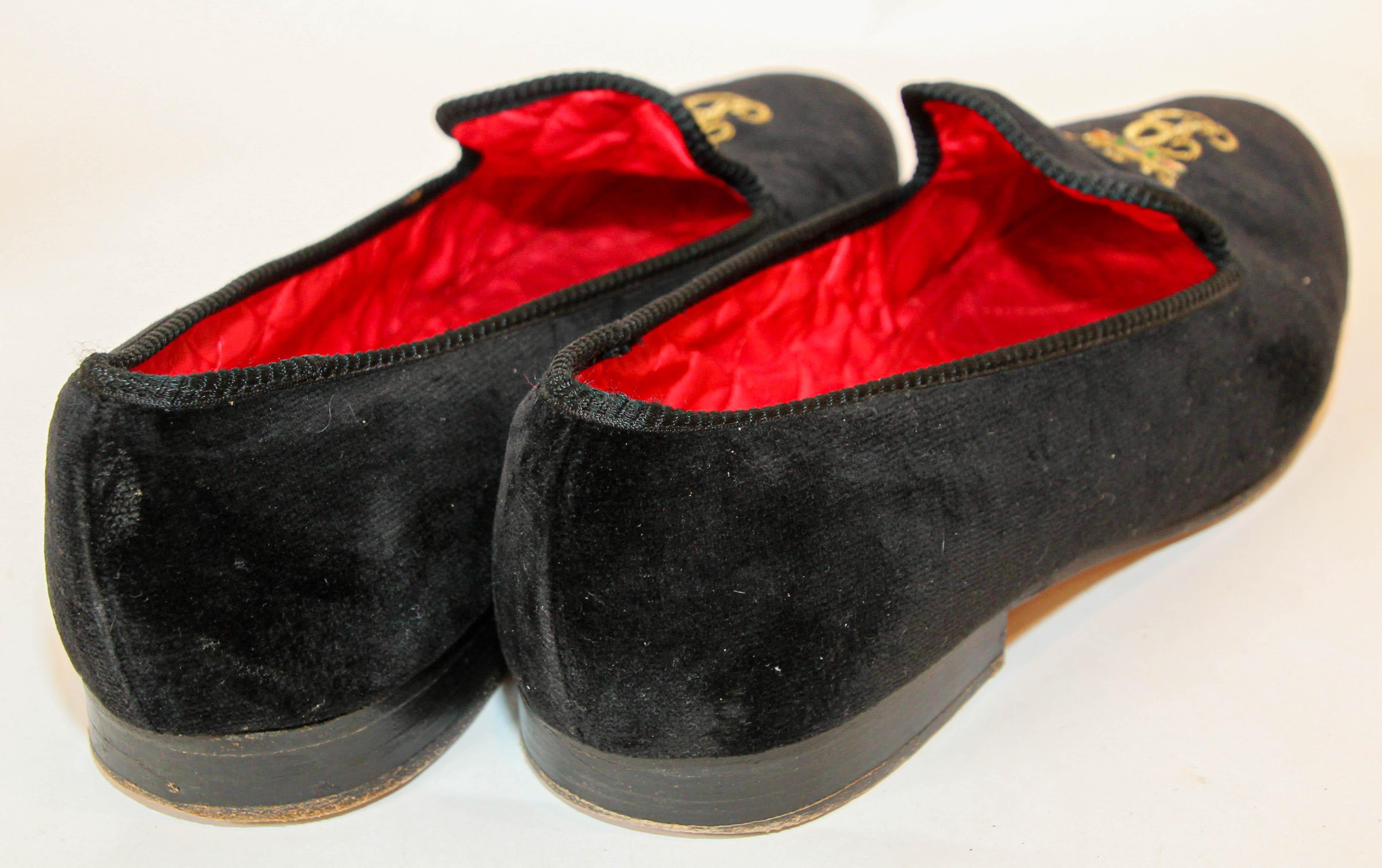 BERK of Burlington London Black Embroidery Velvet Loafers Slip On Size 9 For Sale 9