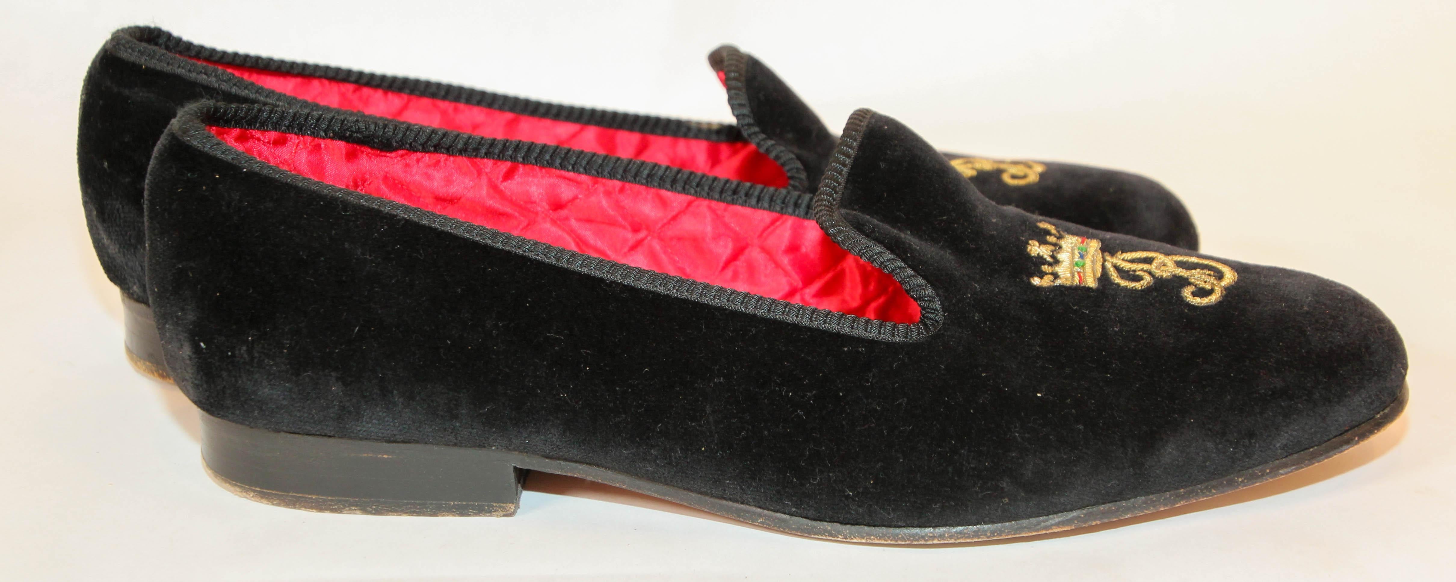 BERK of Burlington London Black Embroidery Velvet Loafers Slip On Size 9 For Sale 10