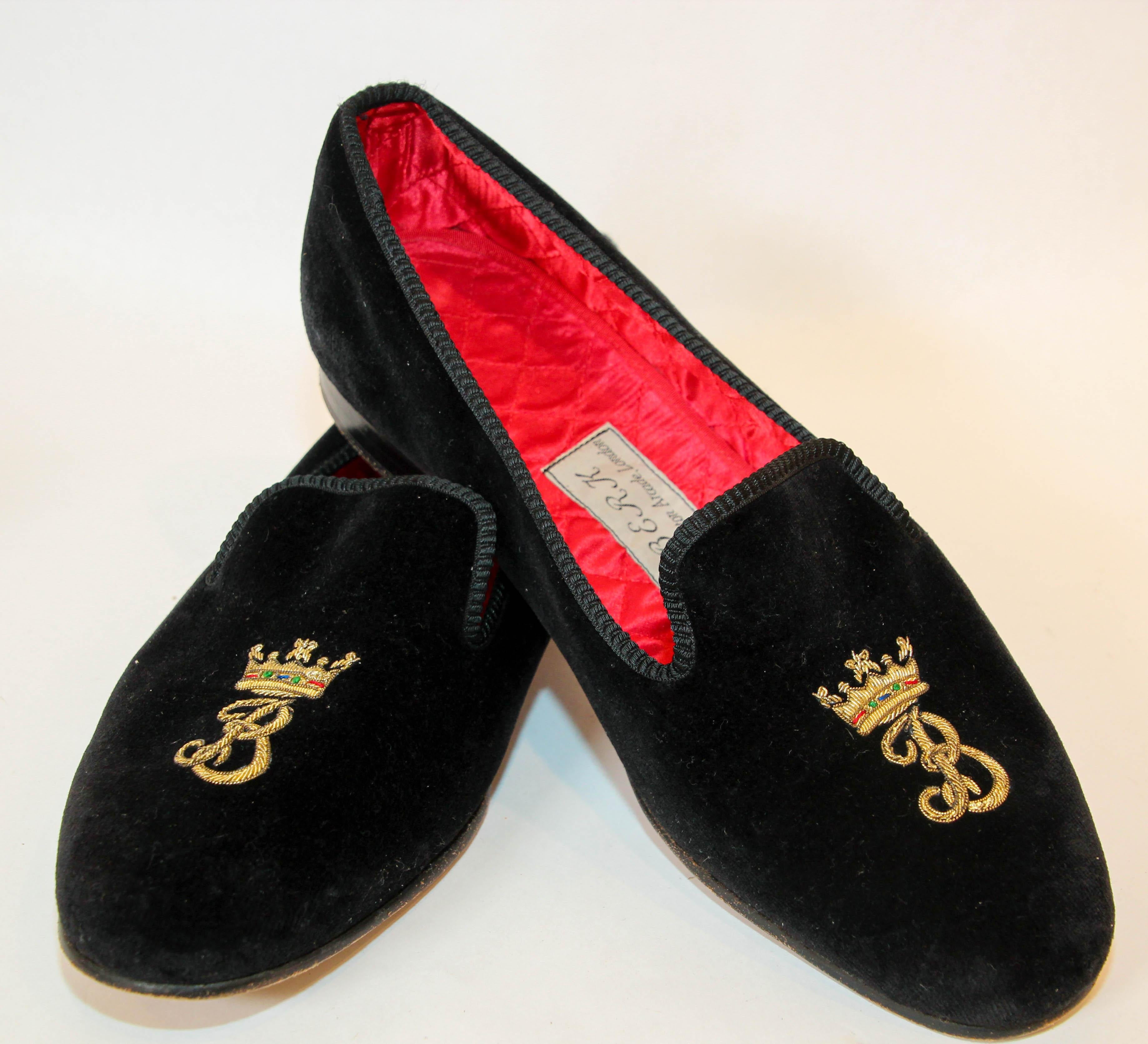 BERK of Burlington London Black Embroidery Velvet Loafers Slip On Size 9 For Sale 11