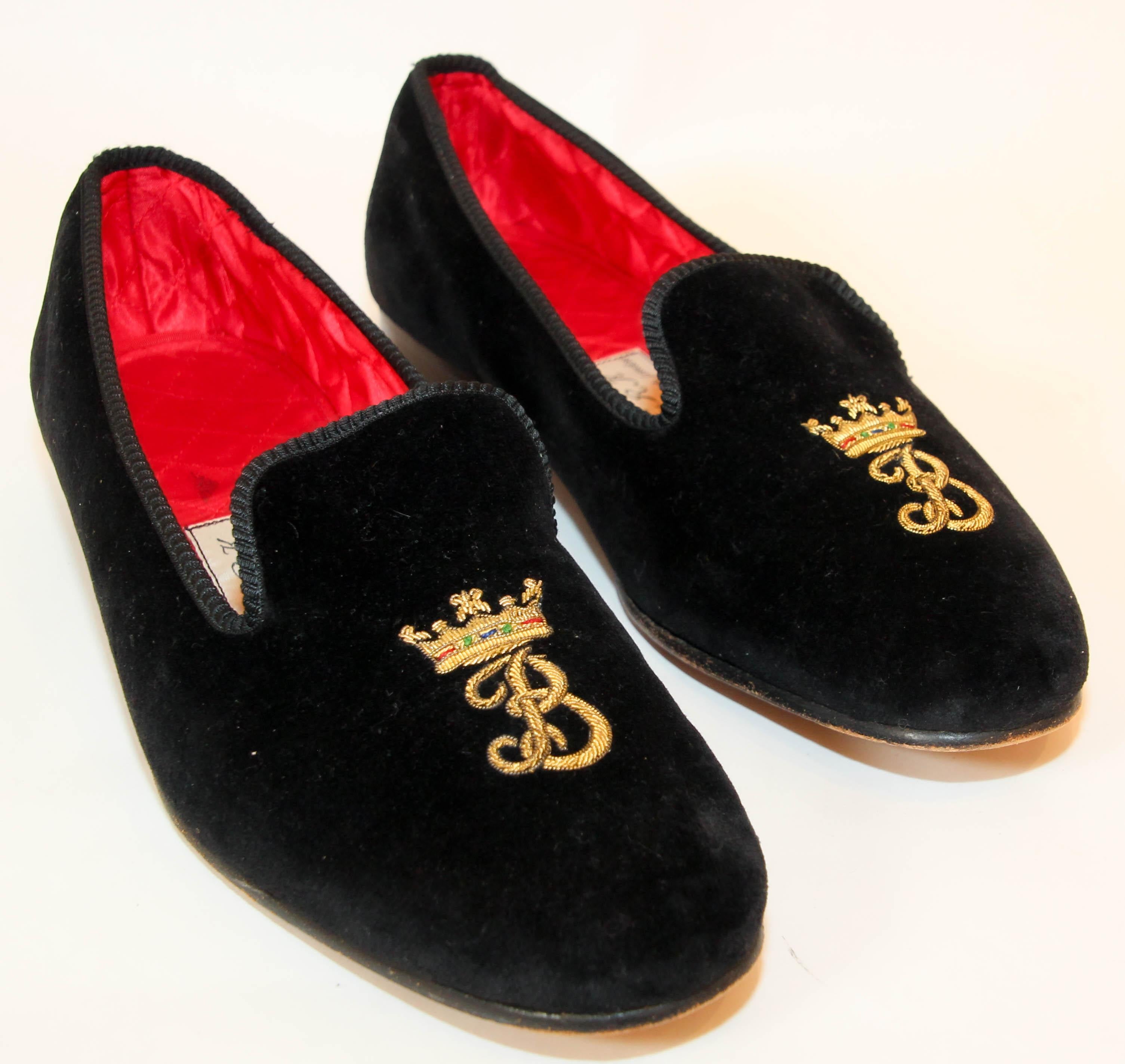BERK of Burlington London Black Embroidery Velvet Loafers Slip On Size 9 For Sale 12
