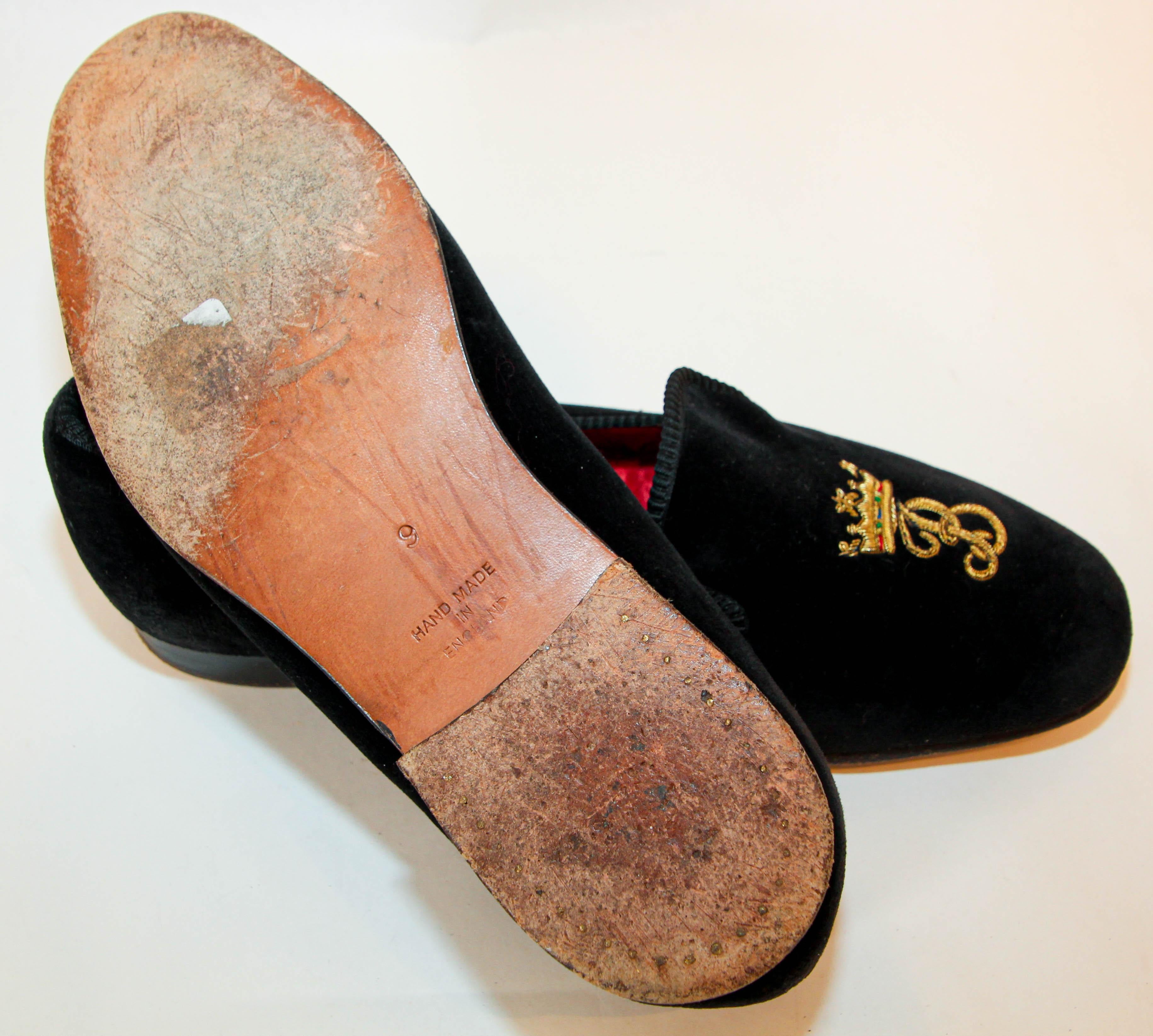 BERK of Burlington London Black Embroidery Velvet Loafers Slip On Size 9 For Sale 5