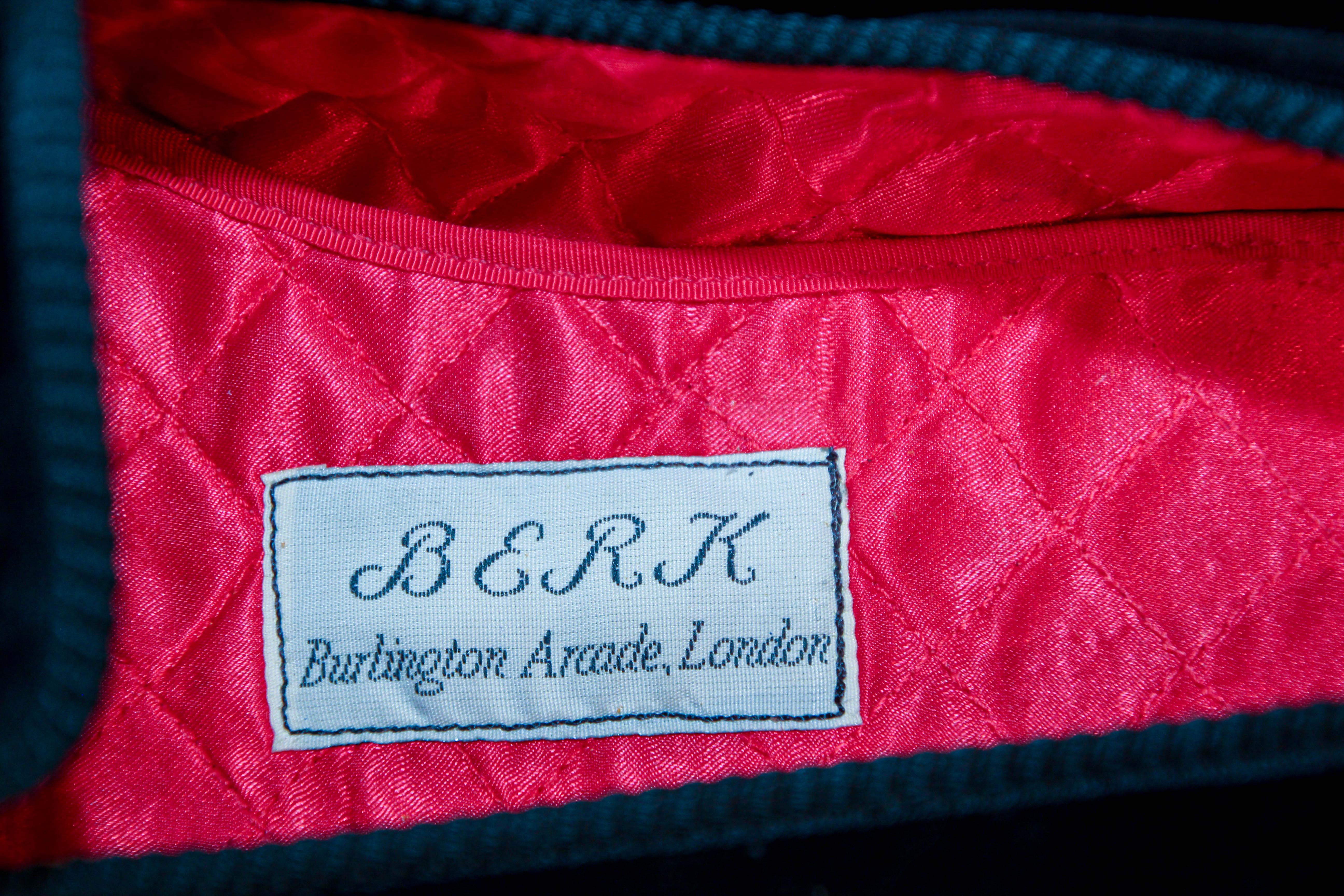 20th Century BERK of Burlington London Black Embroidery Velvet Slip On Loafers Size 9 For Sale