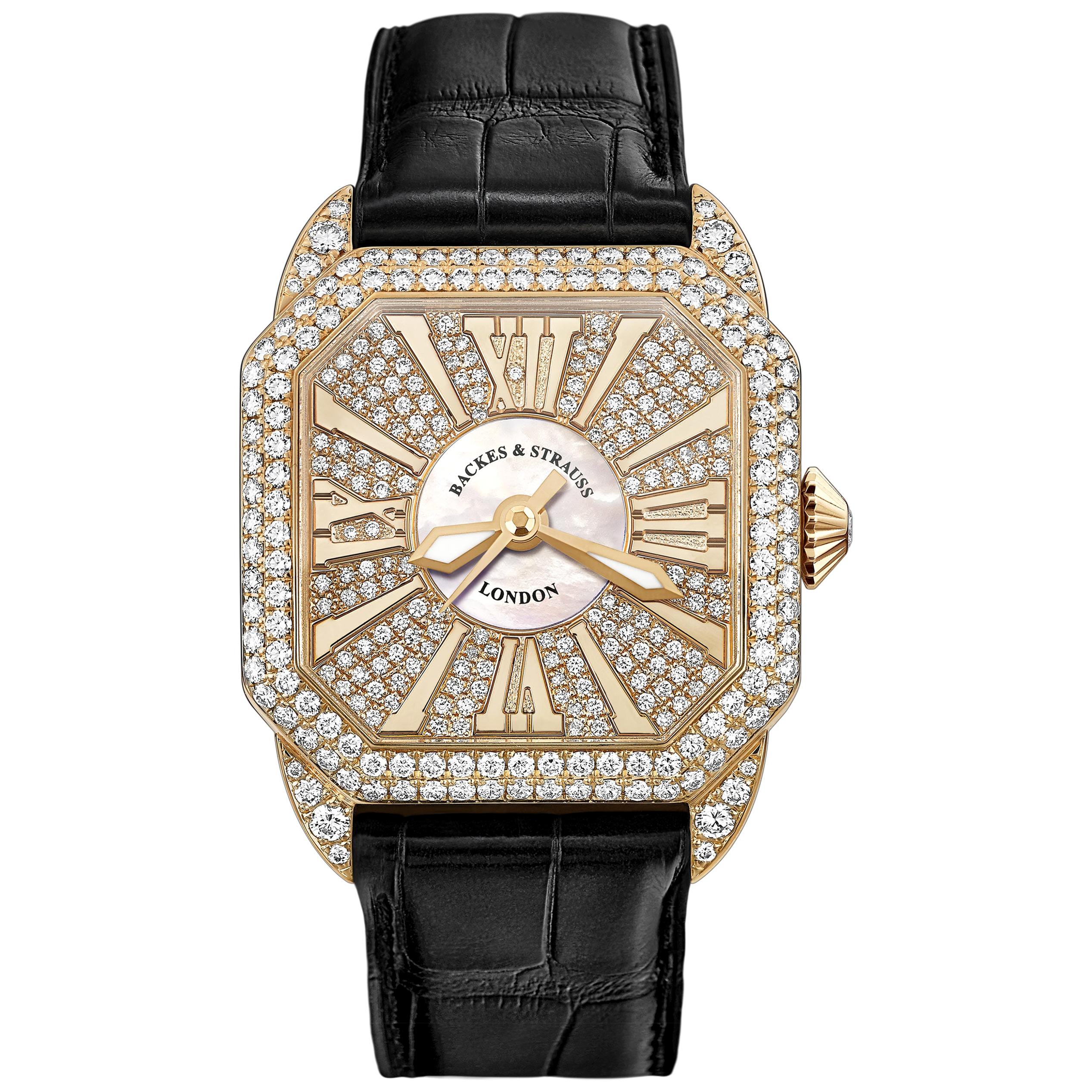 Berkeley 37 Luxury Diamond Watch for Women, Rose Gold, Backes and Strauss For Sale