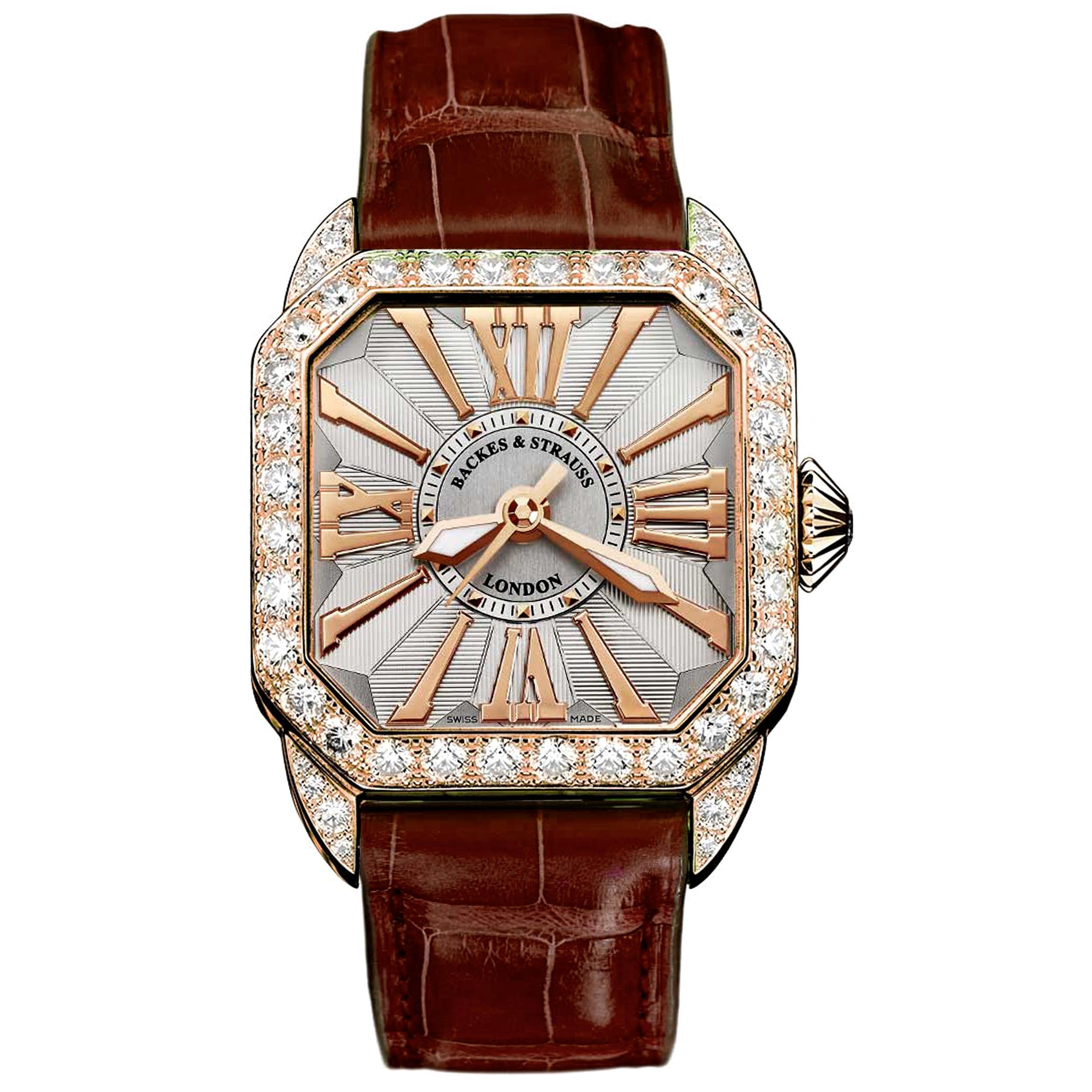 Berkeley 37 Luxury Diamond Watch for Men and Women, Rose Gold, Backes & Strauss For Sale